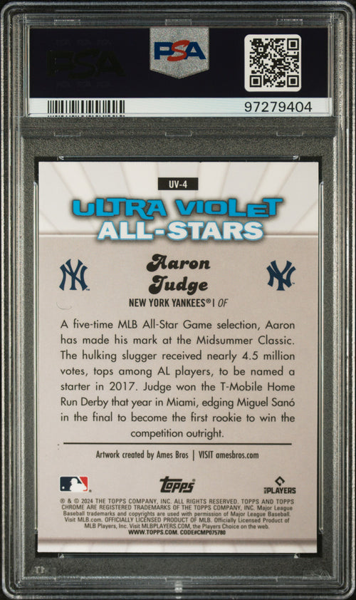 Aaron Judge 2024 Topps Chrome Ultraviolet All-Stars SSP CASE HIT Yankees PSA 8