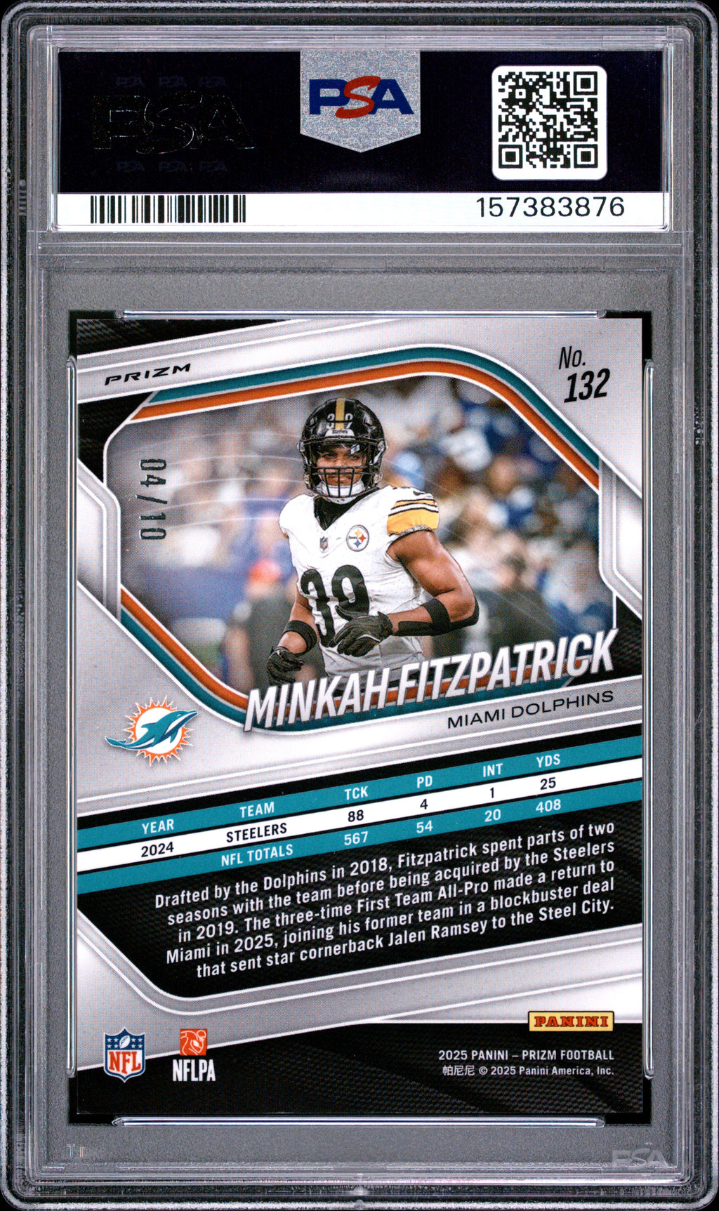 Minkah Fitzpatrick 2025 Prizm GOLD Prizm Pittsburgh Steelers Dolphins 4/10 PSA 9