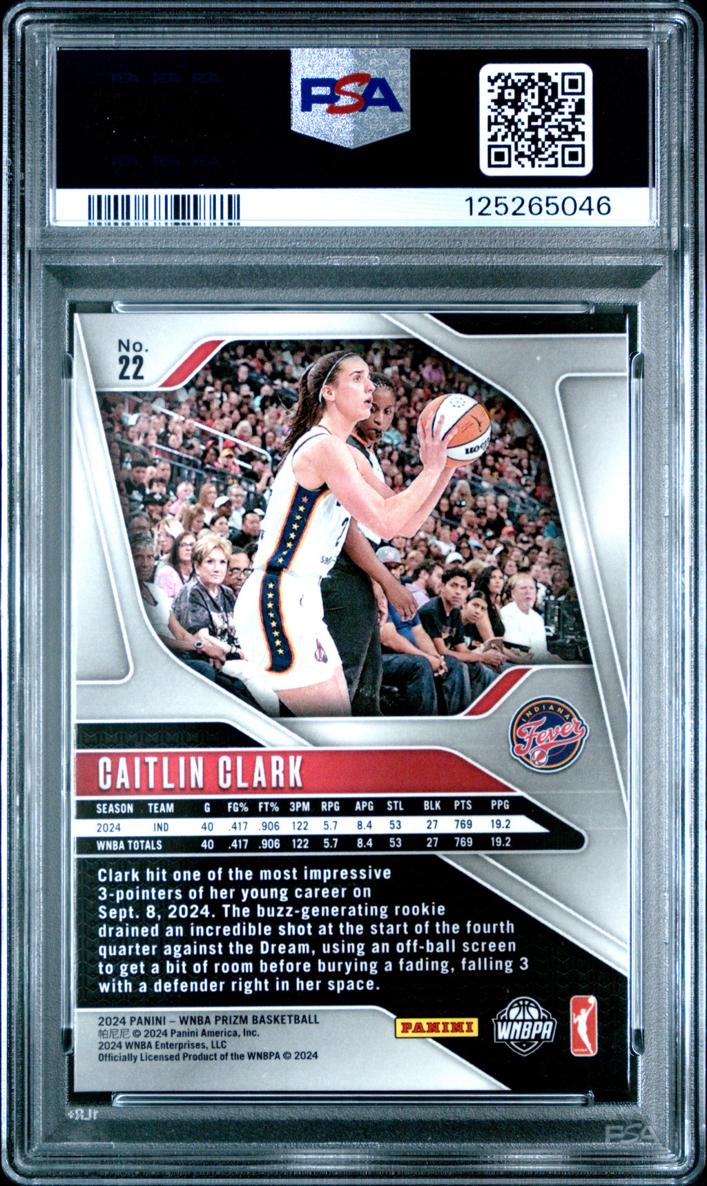 Caitlin Clark 2024 Panini Prizm WNBA Rookie RC Indiana Fever #22 PSA 9