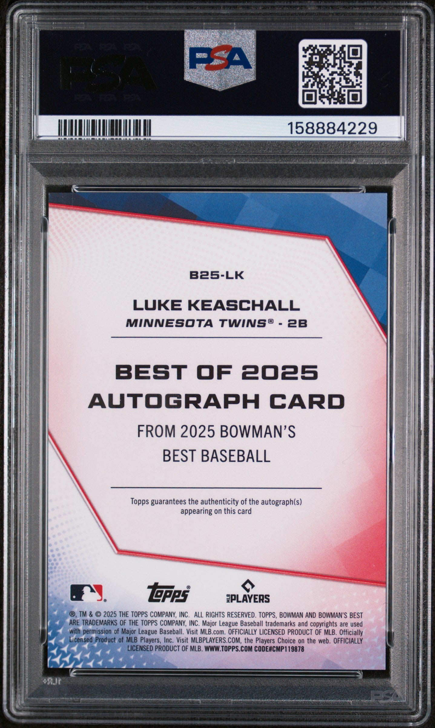 Luke Keaschall 2025 Bowman's Best Auto Autograph RC Twins 74/150 PSA 9