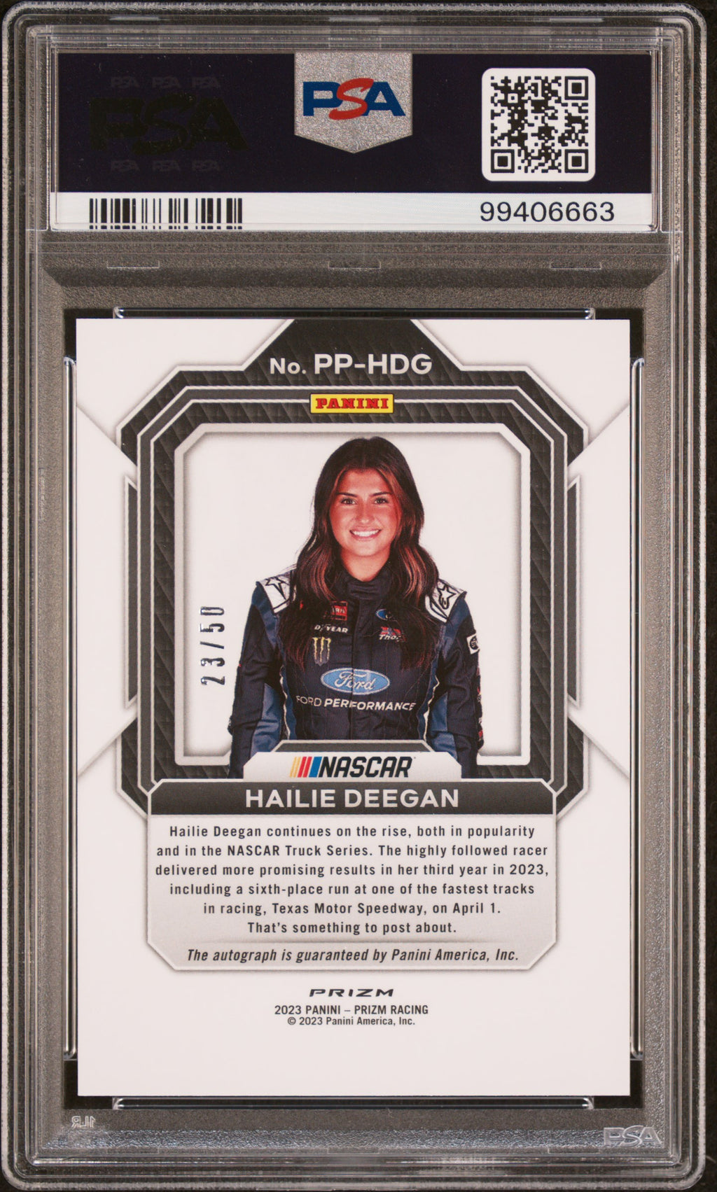 Hailie Deegan 2023 Prizm Nascar Checkered Flag Auto Autograph 23/50 PSA 9