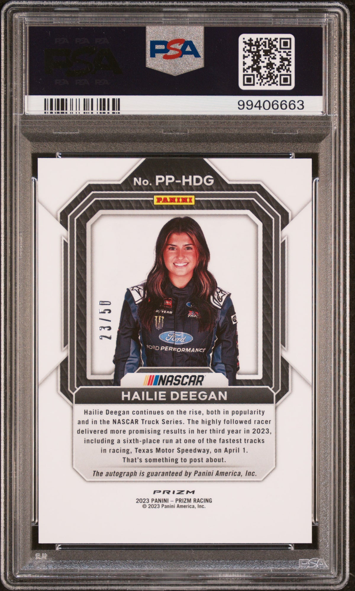 Hailie Deegan 2023 Prizm Nascar Checkered Flag Auto Autograph 23/50 PSA 9