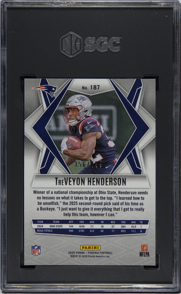 Treveyon Henderson 2025 Phoenix Red Lazer RC New England Patriots /199 SGC 9.5
