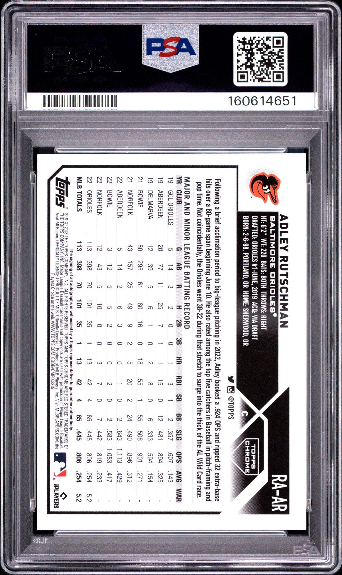 Adley Rutschman 2023 Topps Chrome Auto Autograph RC Orioles 10/150 PSA 10