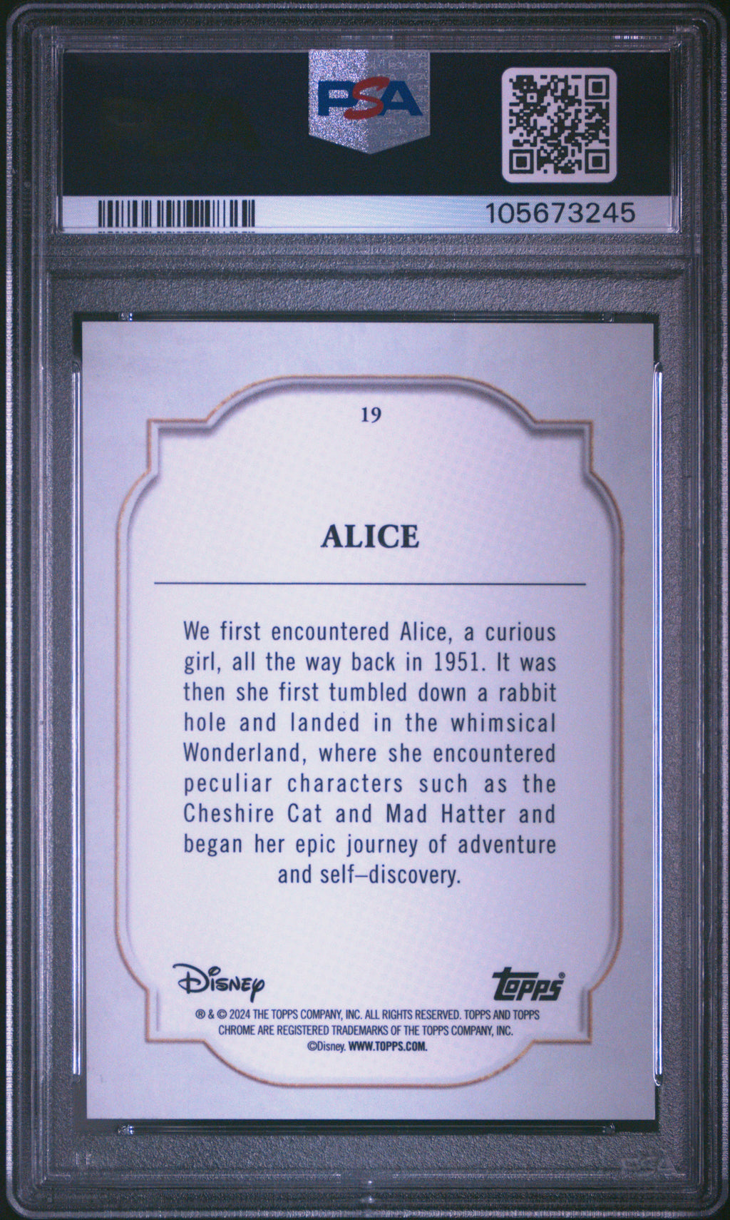 Alice 2024 Topps Chrome Disney Purple Refractor 37/199 #19 PSA 10