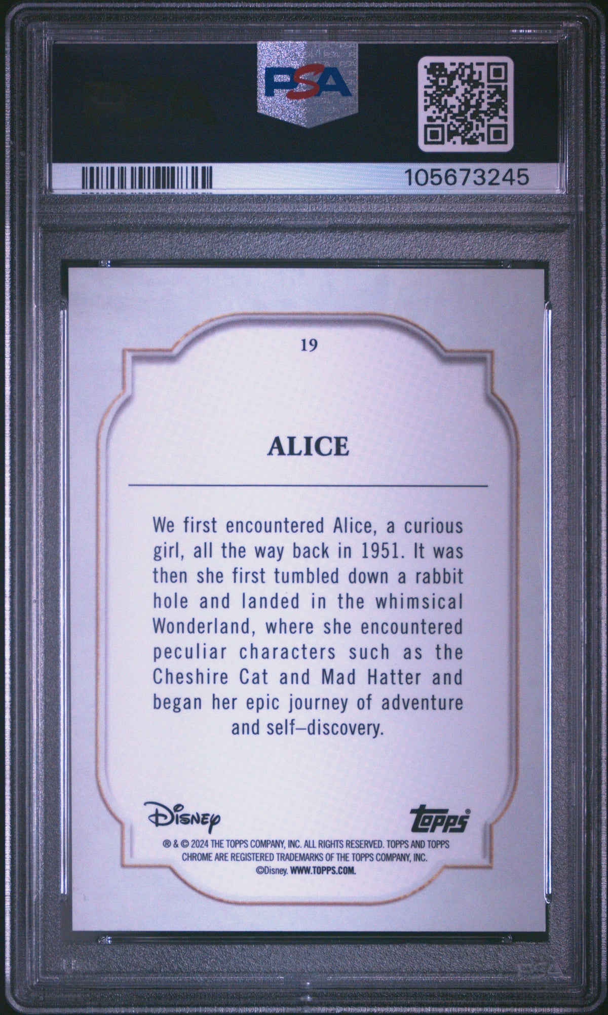 Alice 2024 Topps Chrome Disney Purple Refractor 37/199 #19 PSA 10