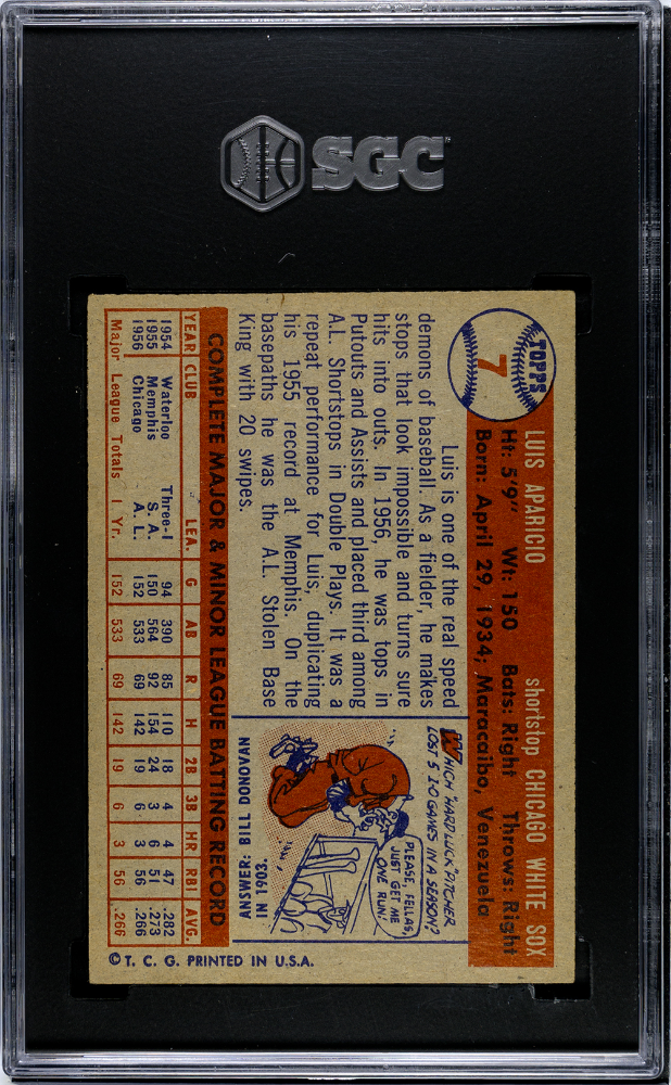 Luis Aparicio 1957 Topps Card Chicago White Sox #7 SGC 6.5