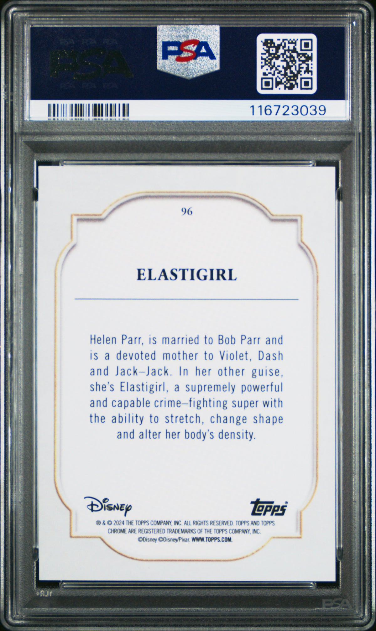 Elastigirl 2024 Topps Chrome Disney Purple Refractor 11/199 #96 PSA 10