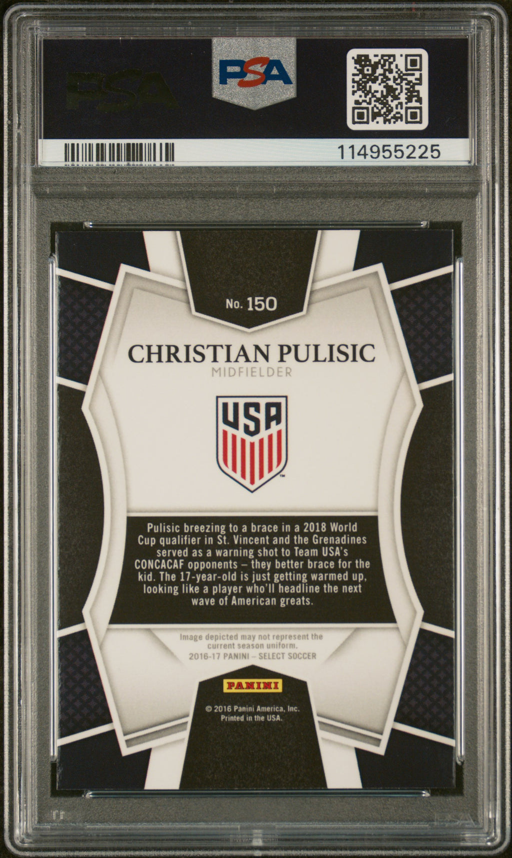 Christian Pulisic 2016 Select Multi-Color Prizm Rookie RC USA #150 PSA 10