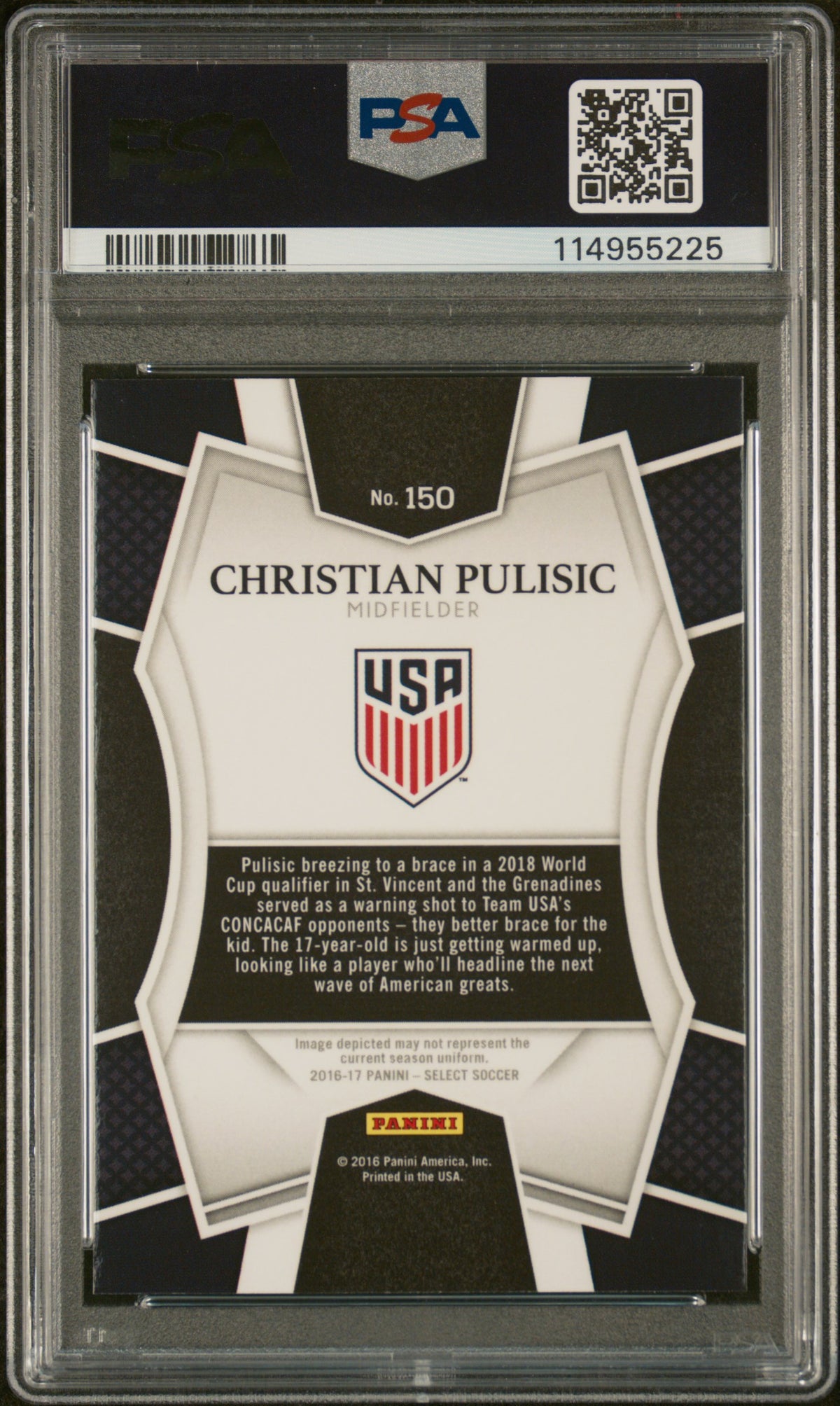 Christian Pulisic 2016 Select Multi-Color Prizm Rookie RC USA #150 PSA 10