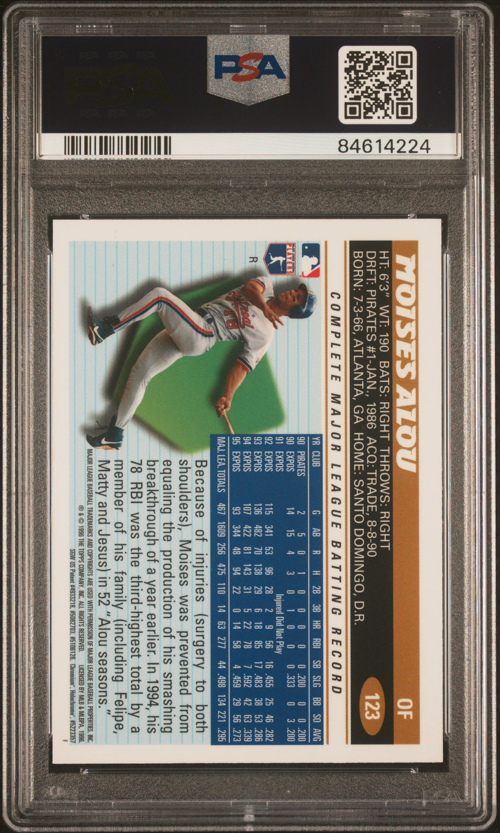 Moises Alou 1996 Topps Chrome Refractor Montreal Expos #123 PSA 9