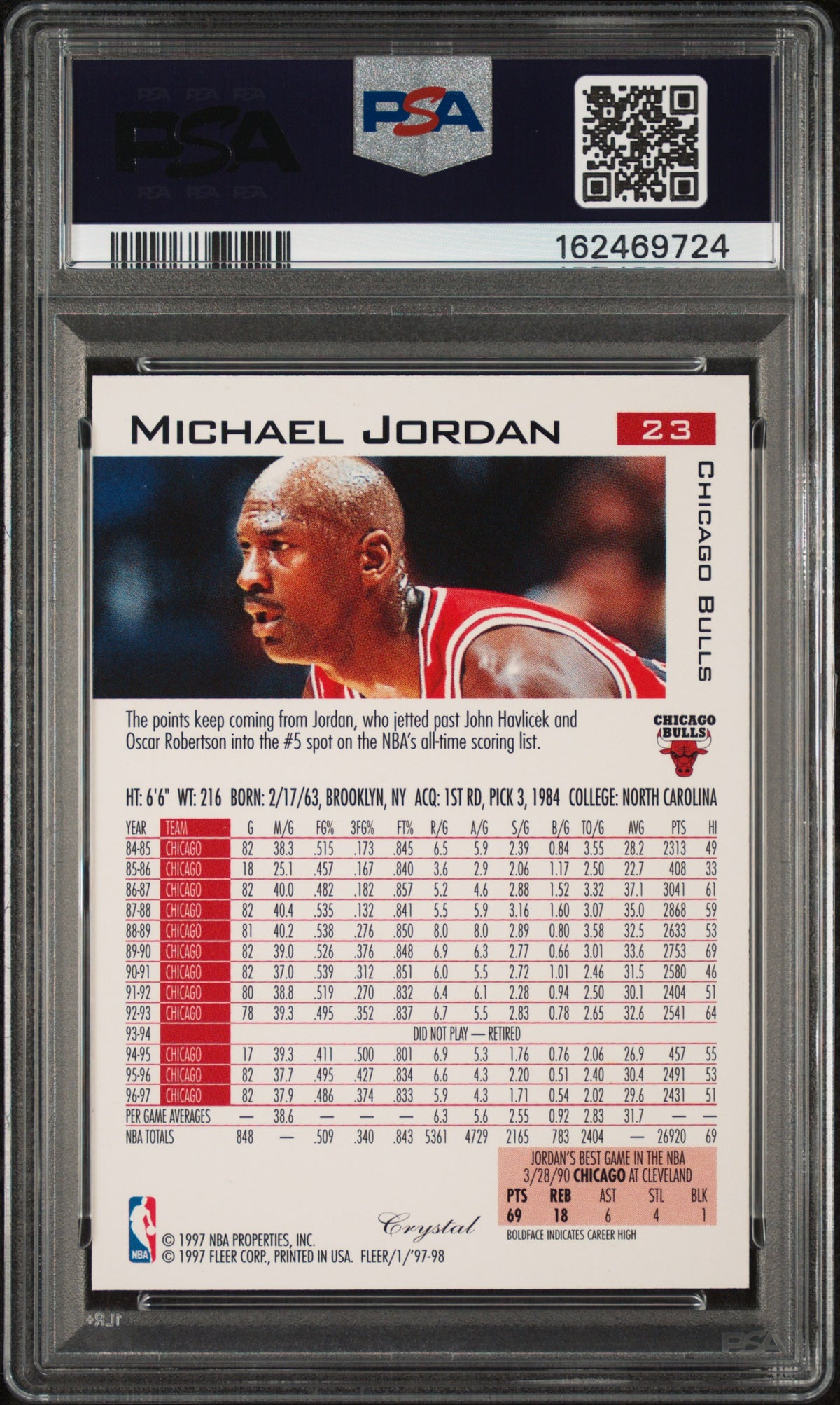 Michael Jordan 1997 Fleer Crystal Chicago Bulls #23 PSA 9
