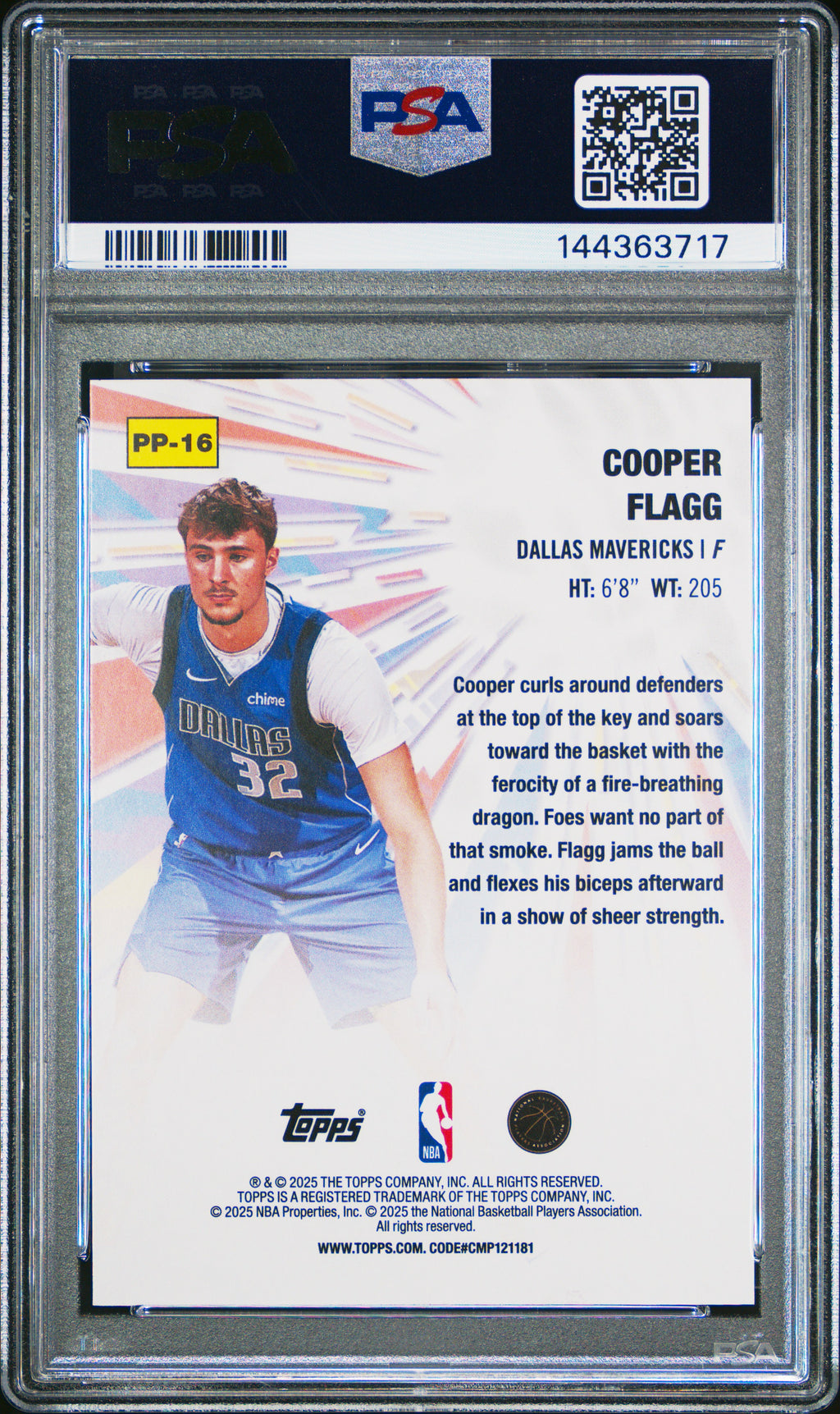 Cooper Flagg 2025 Topps Power Players Rookie RC Dallas Mavericks #16 PSA 10