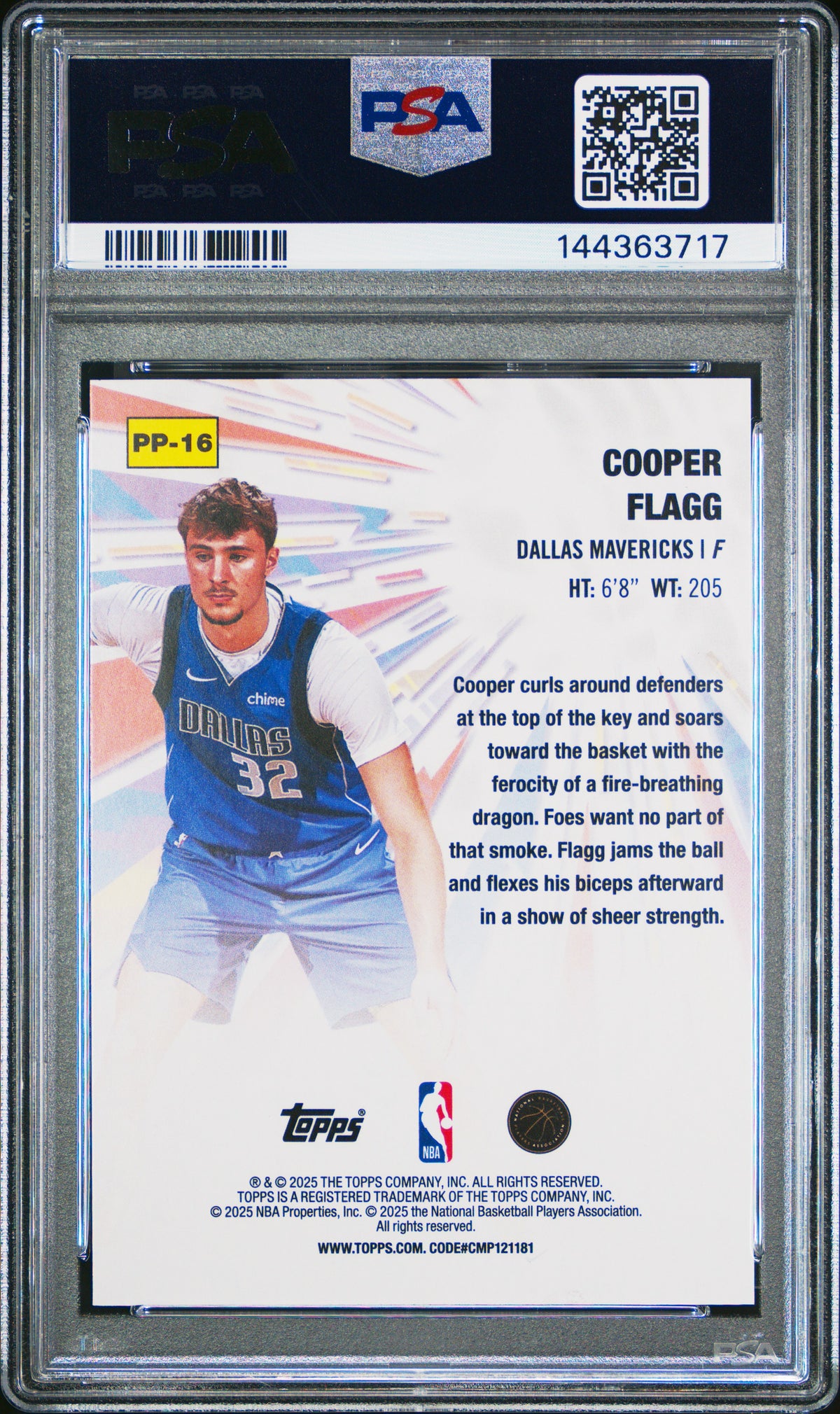 Cooper Flagg 2025 Topps Power Players Rookie RC Dallas Mavericks #16 PSA 10
