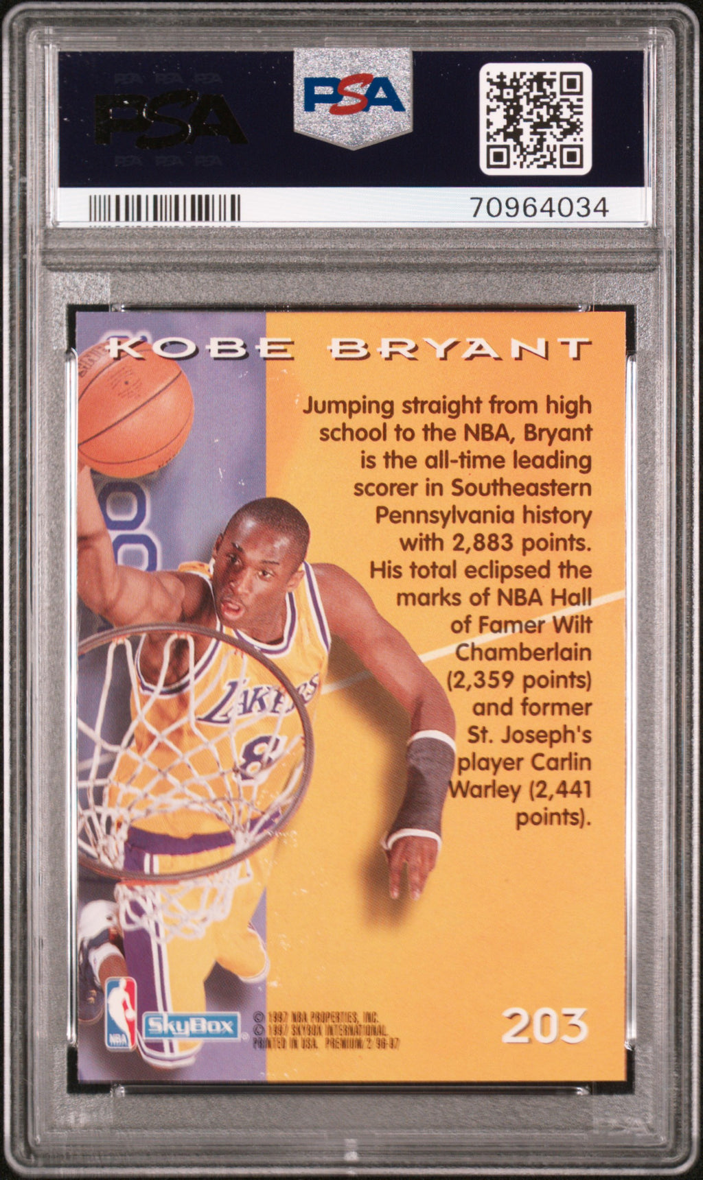 Kobe Bryant 1996-97 Skybox Premium Rookie RC Los Angeles Lakers #203 PSA 8