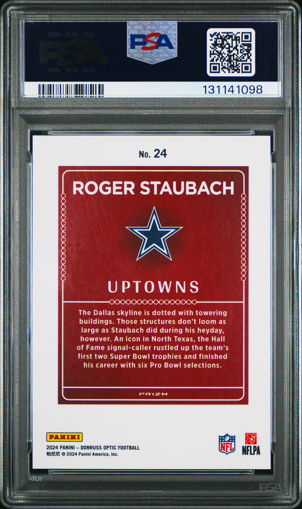 Roger Staubach 2024 Optic UPTOWNS CASE HIT SSP Dallas Cowboys PSA 9