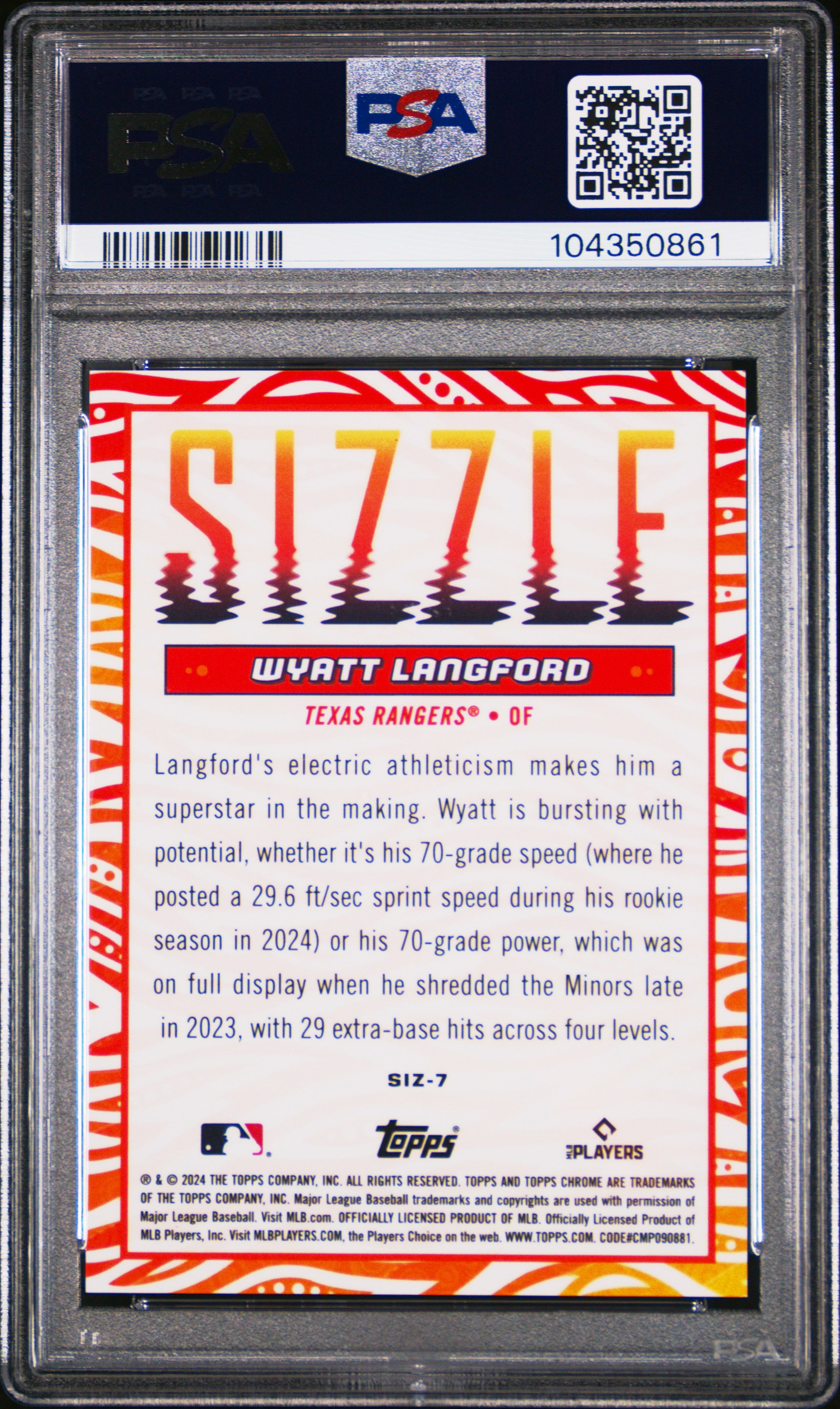 Wyatt Langford 2024 Topps Chrome Update Sizzle SSP CASE HIT Rangers PSA 10
