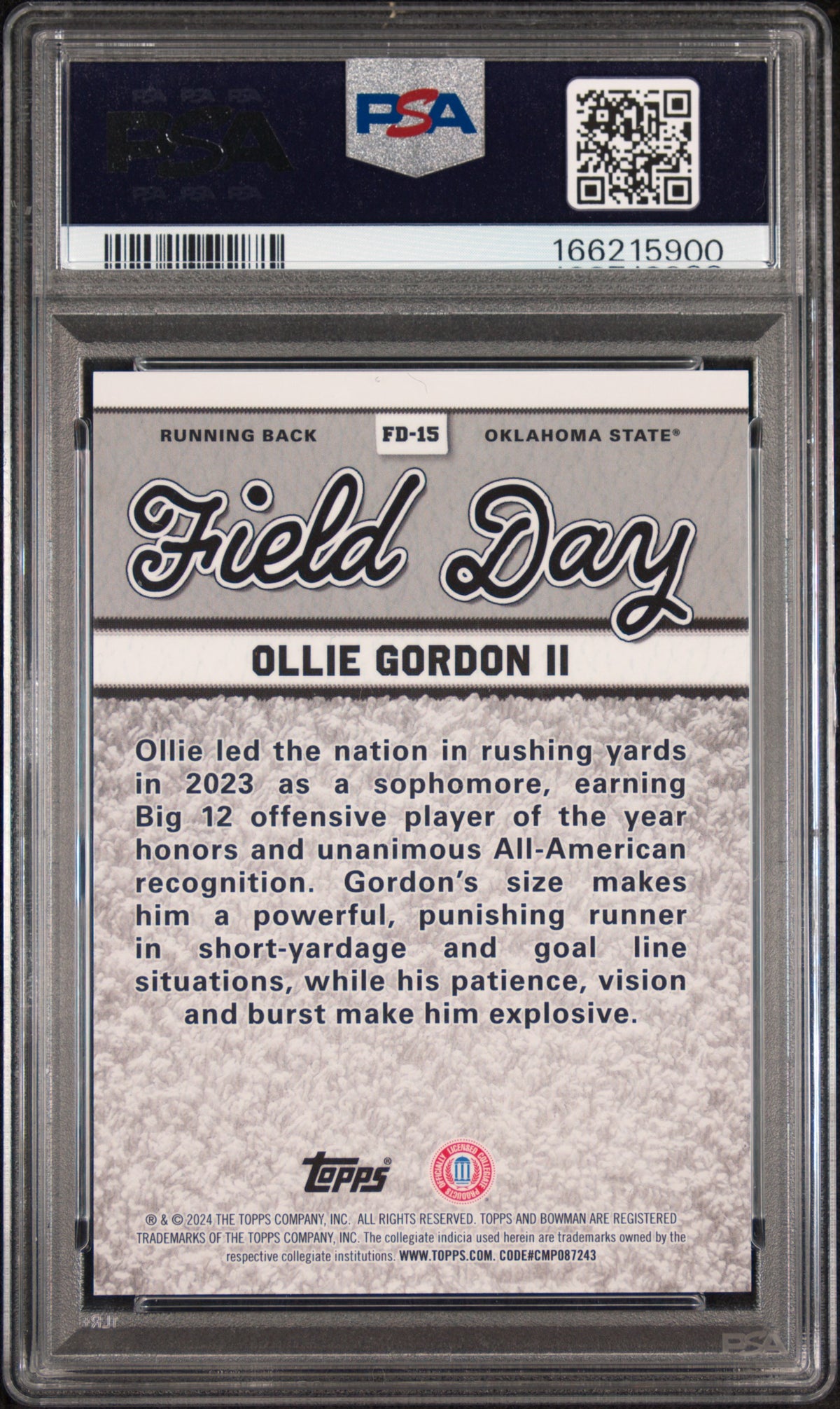 Ollie Gordon II 2024 Bowman Best Field Day Teal RC Oklahoma State 1/15 PSA 10