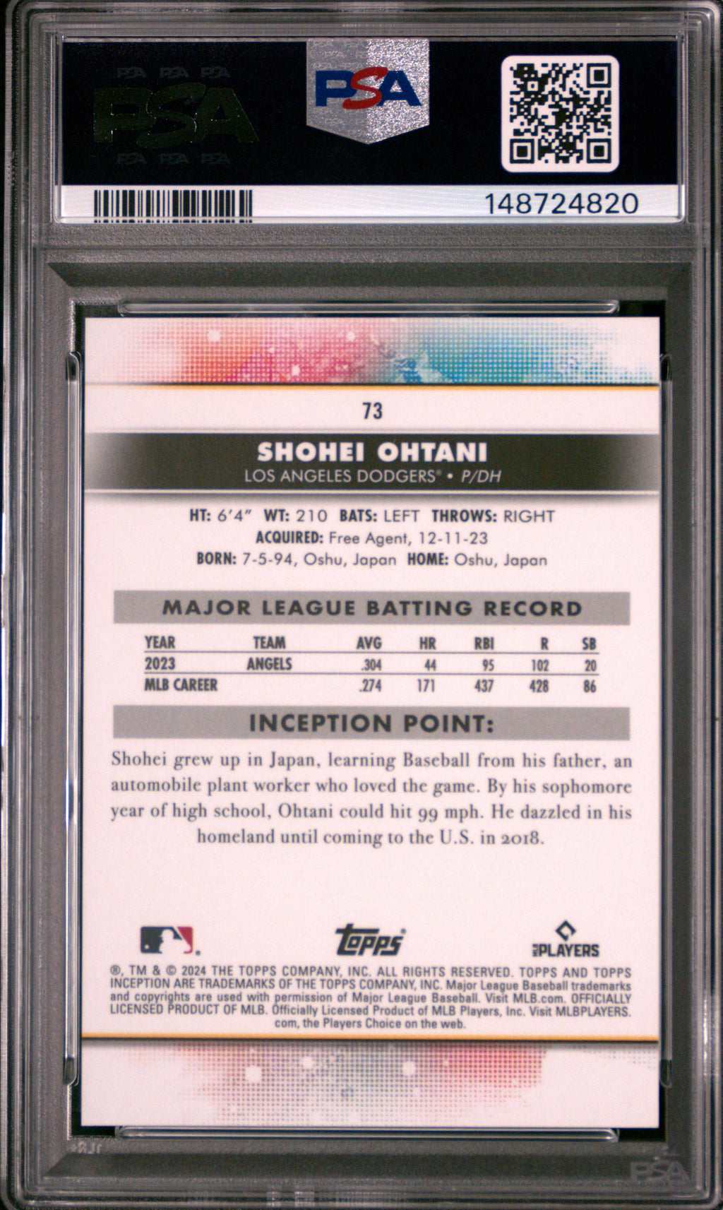 Shohei Ohtani 2024 Topps Inception GREEN Parallel Los Angeles Dodgers PSA 9