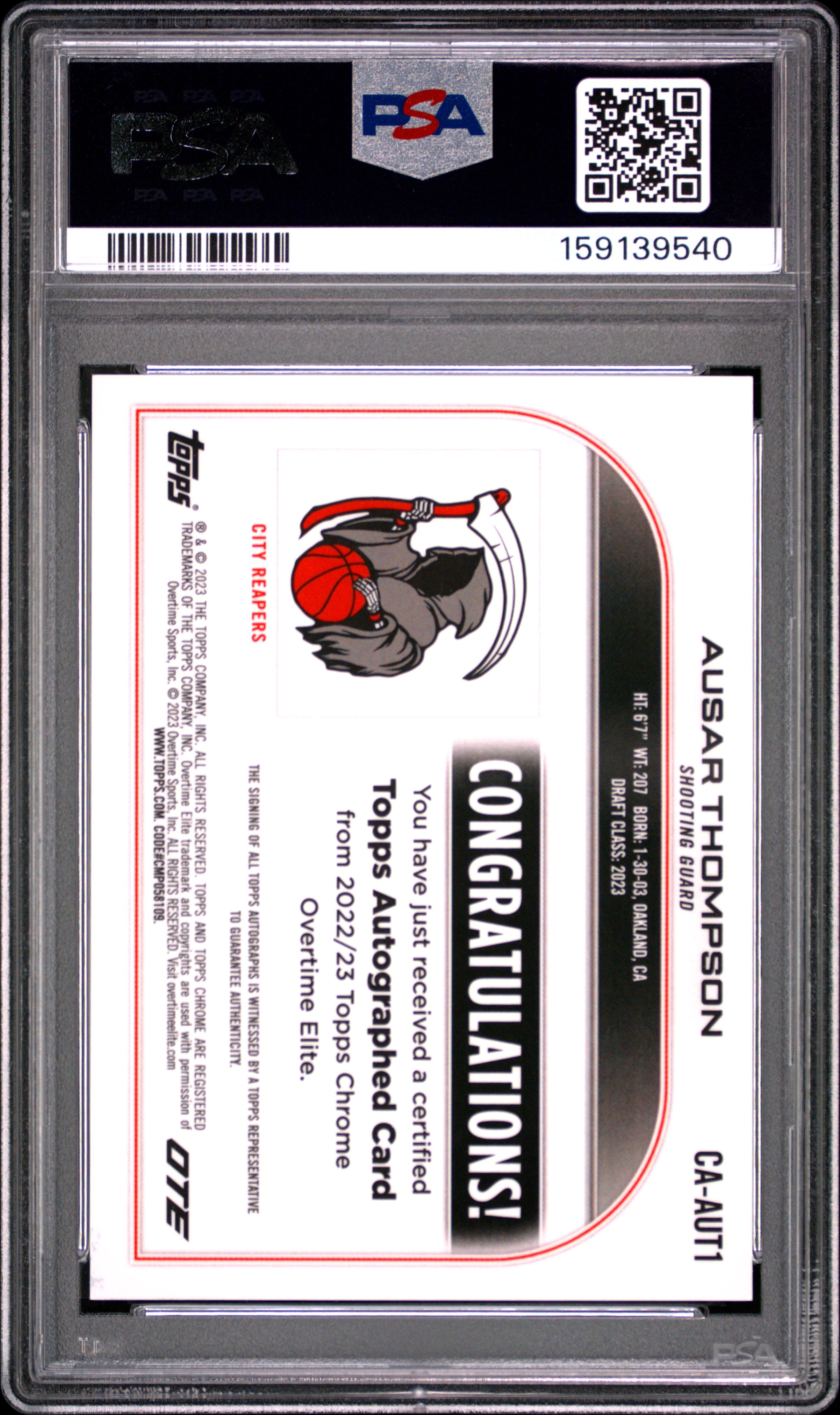 Ausar Thompson 2022 Topps Chrome Overtime Auto Autograph GOLD 32/50 PSA 9
