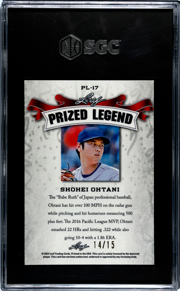 Shohei Ohtani 2023 Leaf Metal Prized Legend Purple Disco Dodgers 14/15 SGC 10