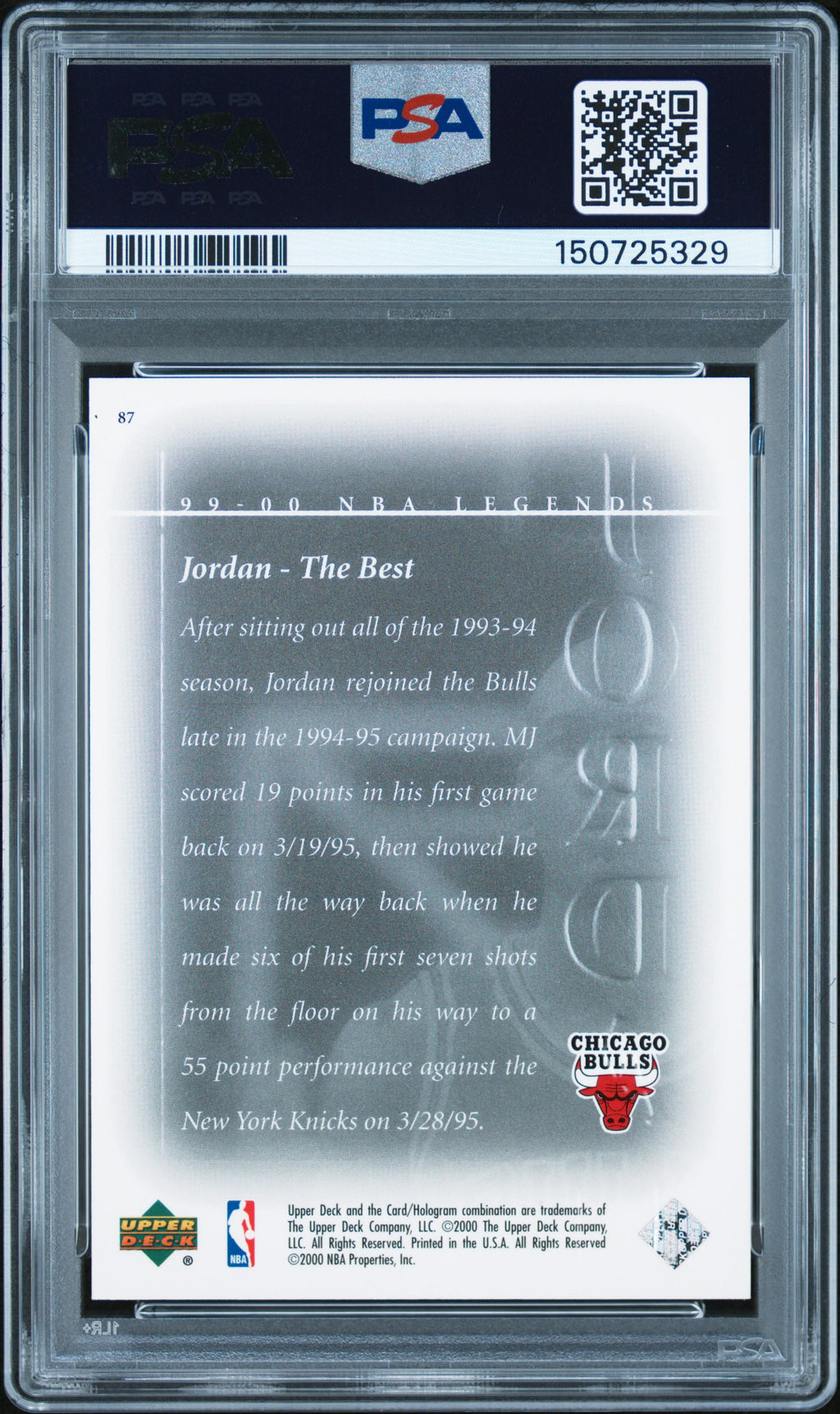 Michael Jordan 1999 Upper Deck NBA Legends Commemorative Collection 46/50 PSA 7