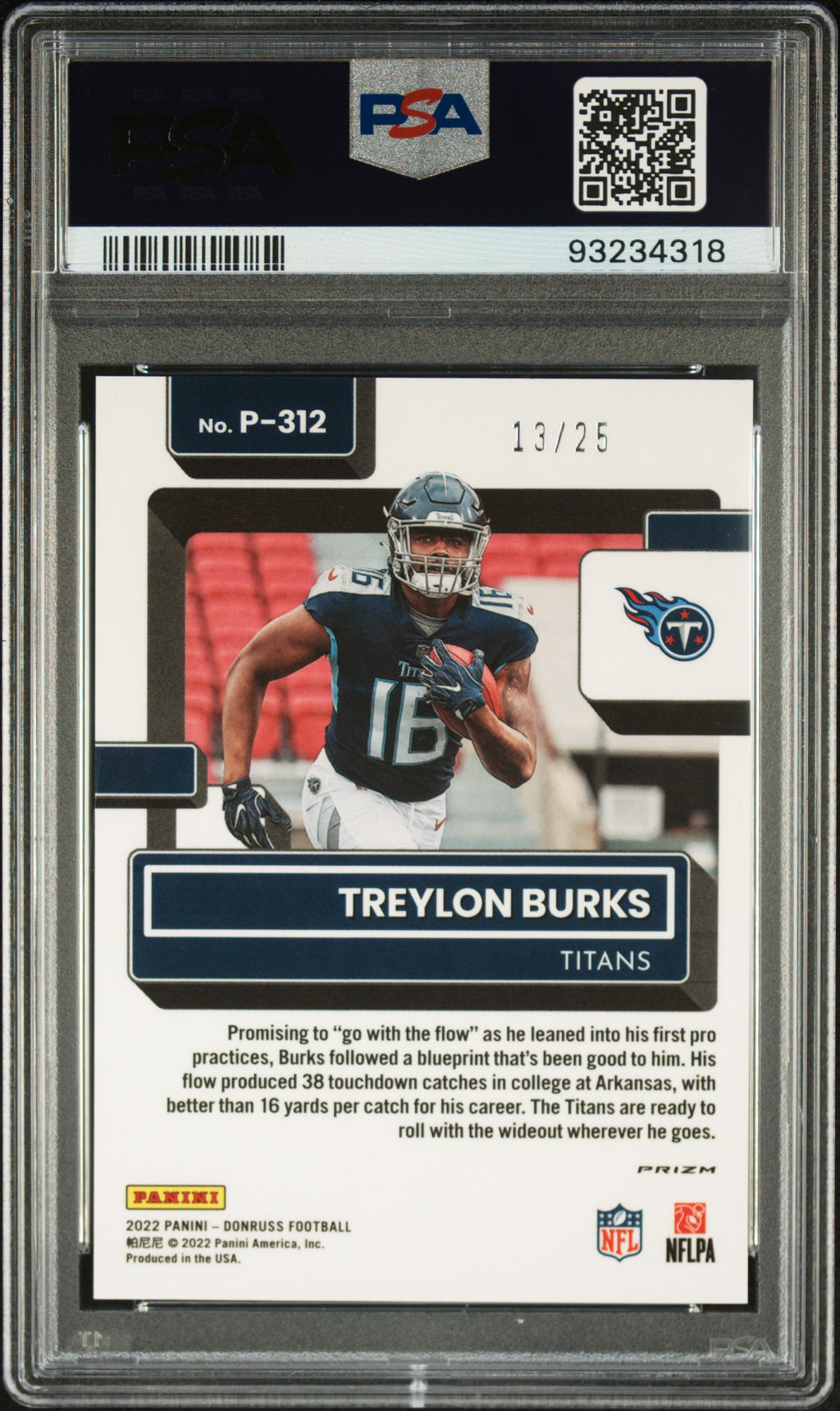 Treylon Burks 2022 Optic Rated Rookie Black Pandora RC Titans 13/25 PSA 8