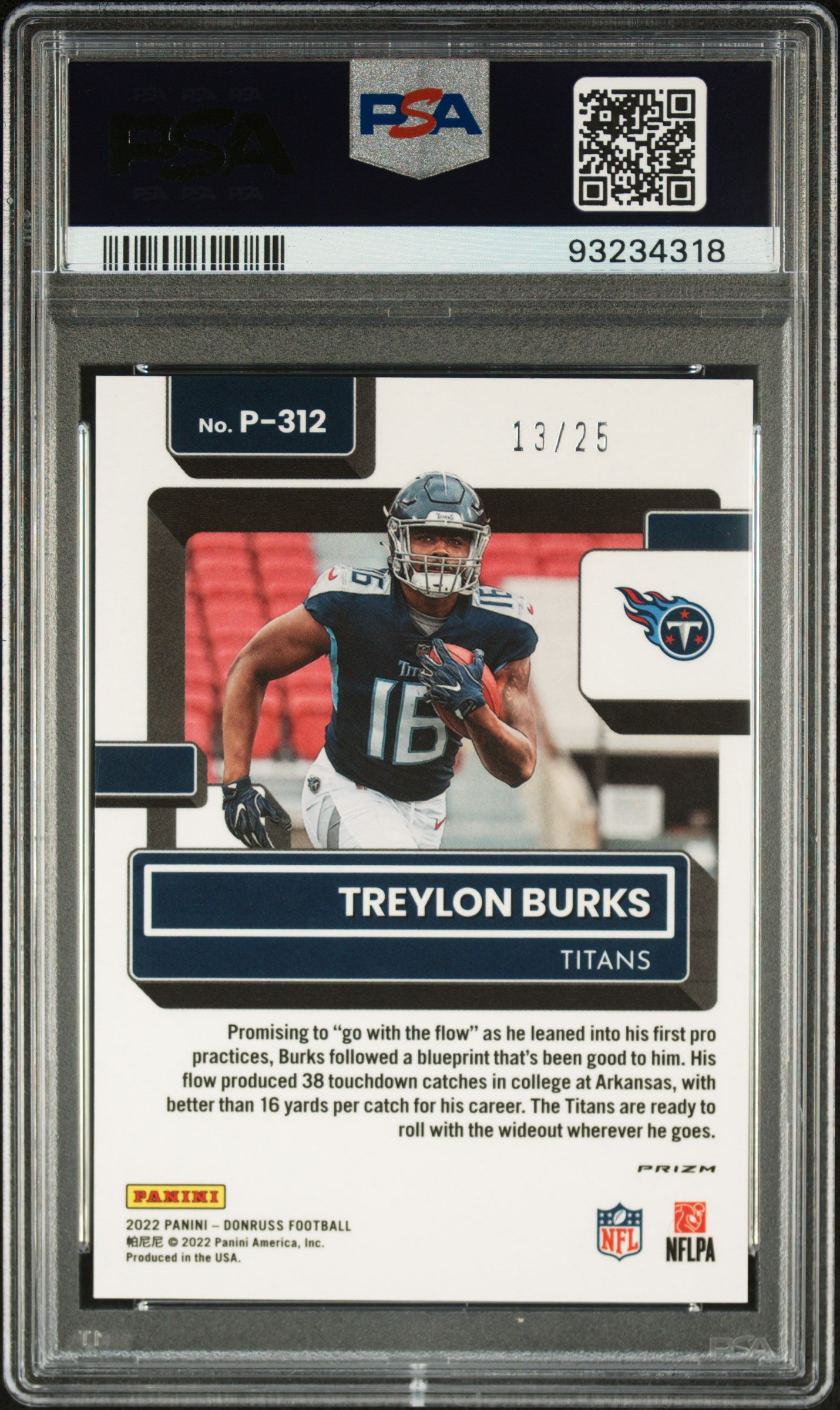 Treylon Burks 2022 Optic Rated Rookie Black Pandora RC Titans 13/25 PSA 8