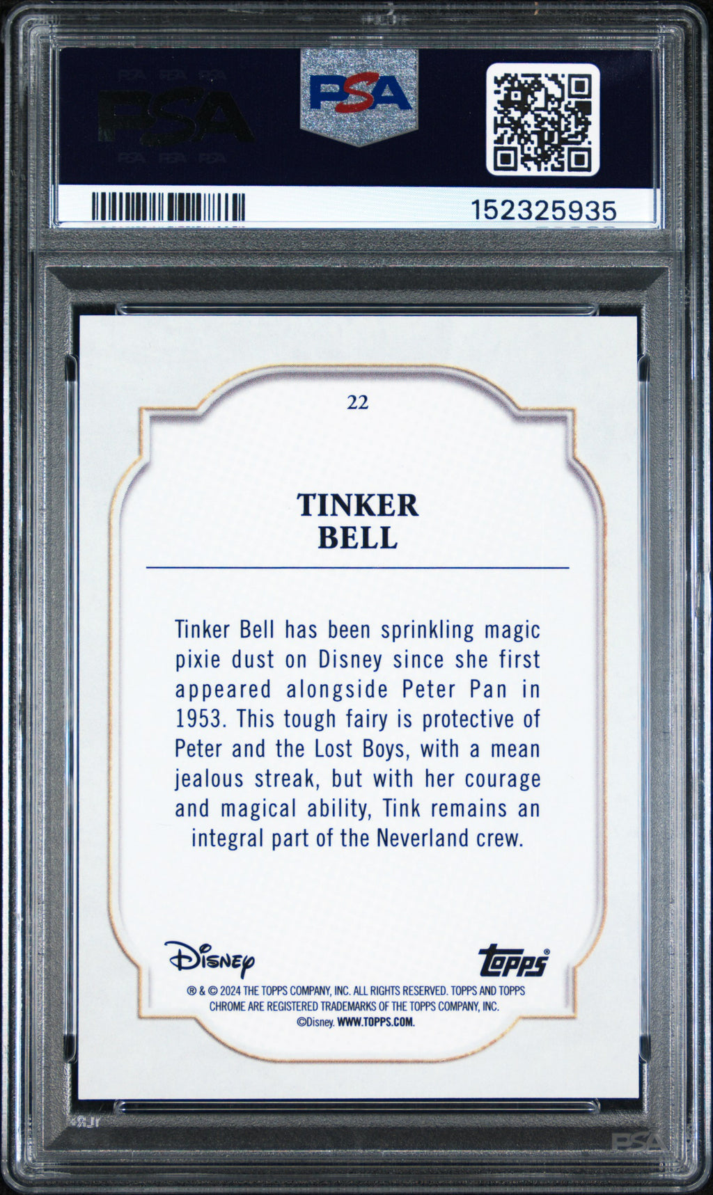 Tinker Bell 2024 Topps Chrome Disney Purple Refractor 76/199 #22 PSA 10