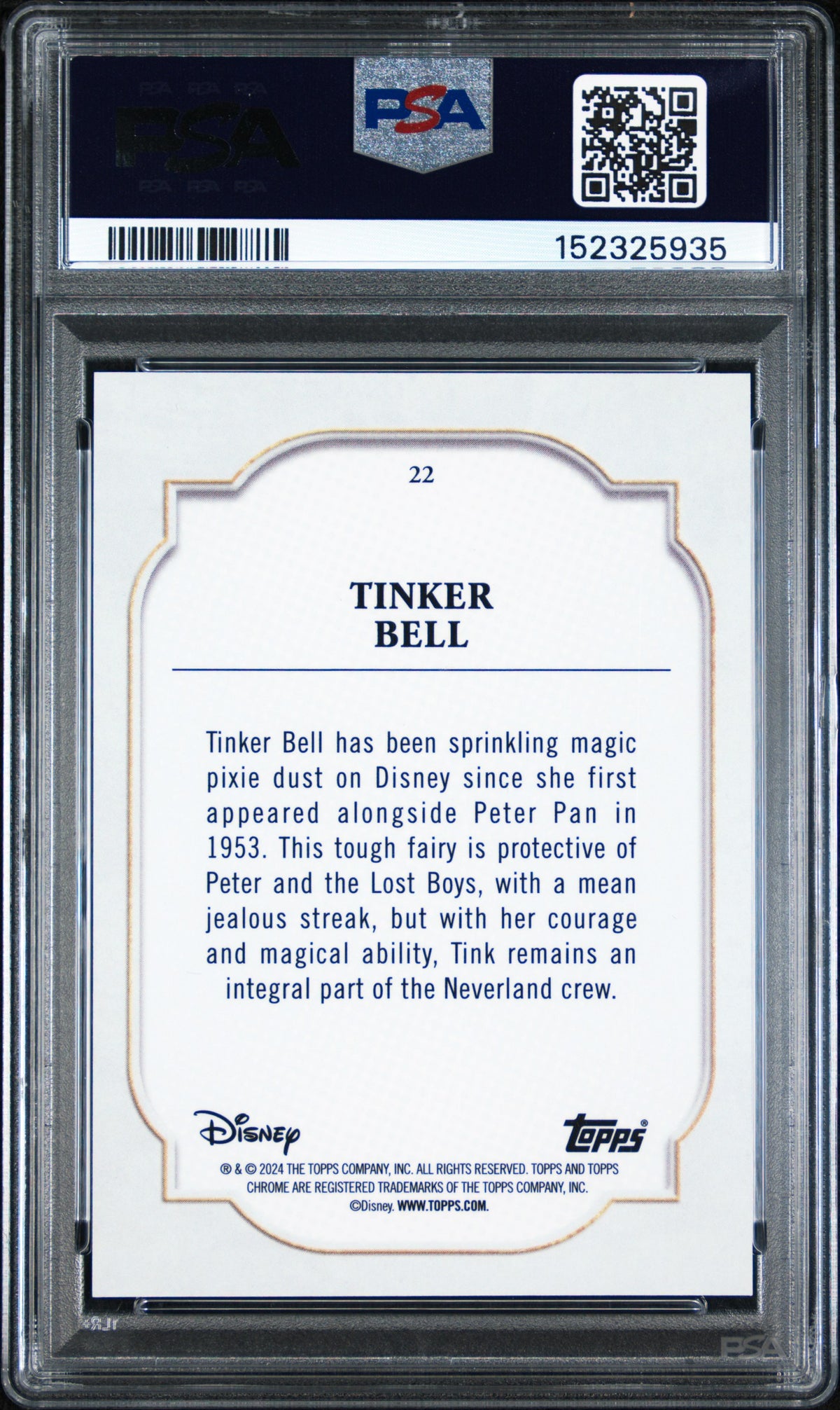 Tinker Bell 2024 Topps Chrome Disney Purple Refractor 76/199 #22 PSA 10