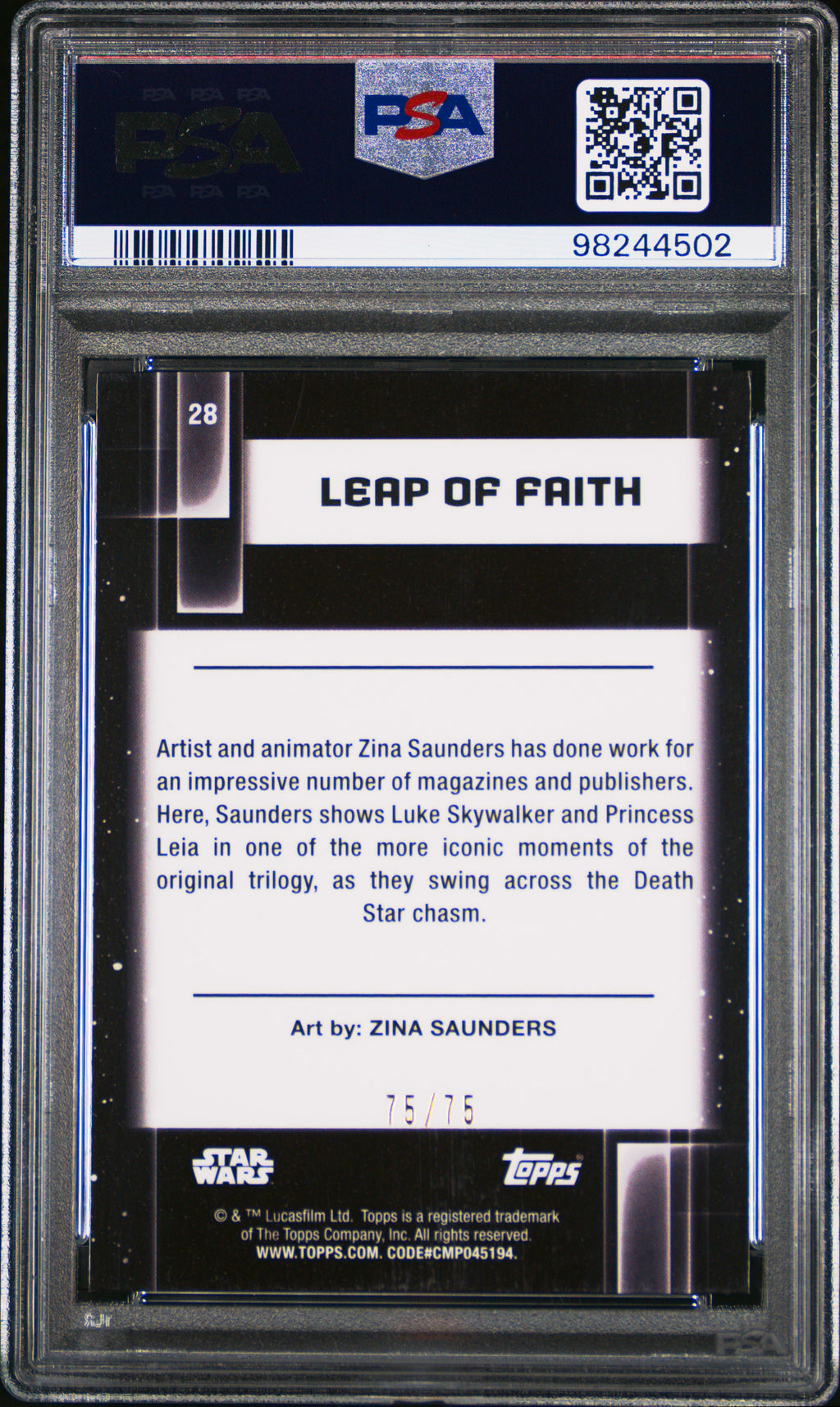 Leap Of Faith 2021 Topps Star Wars Galaxy Prism Refractor 75/75 #28 PSA 10