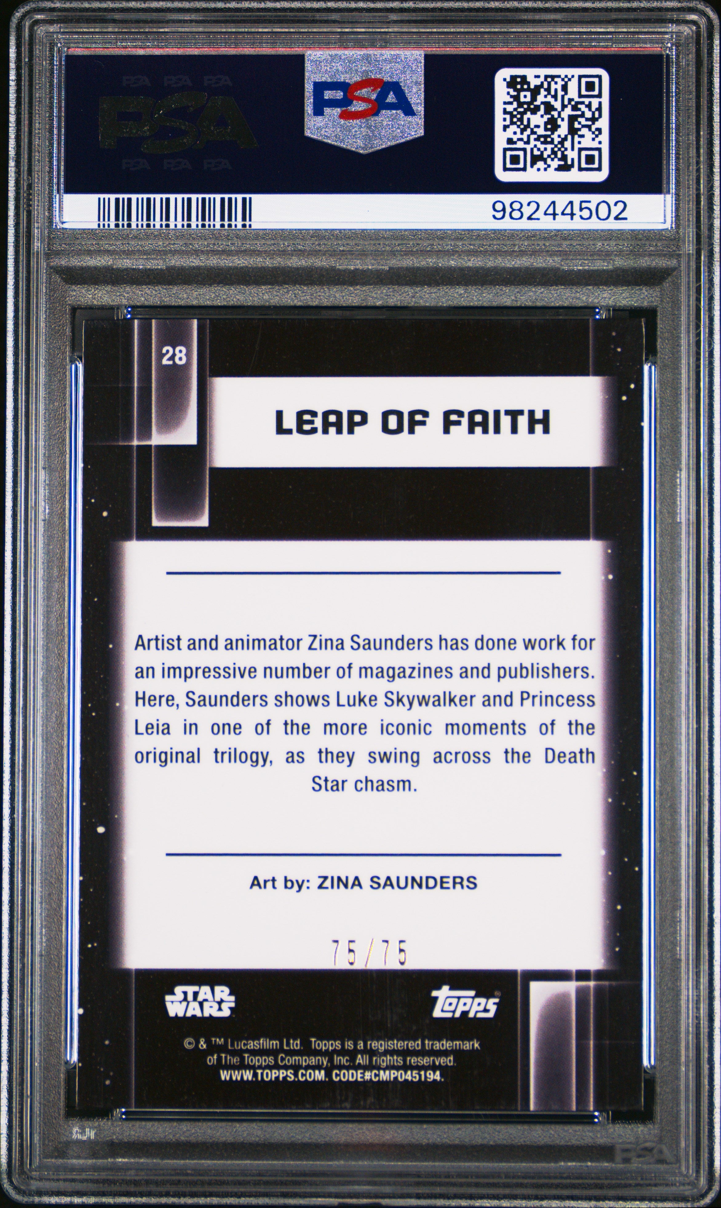 Leap Of Faith 2021 Topps Star Wars Galaxy Prism Refractor 75/75 #28 PSA 10
