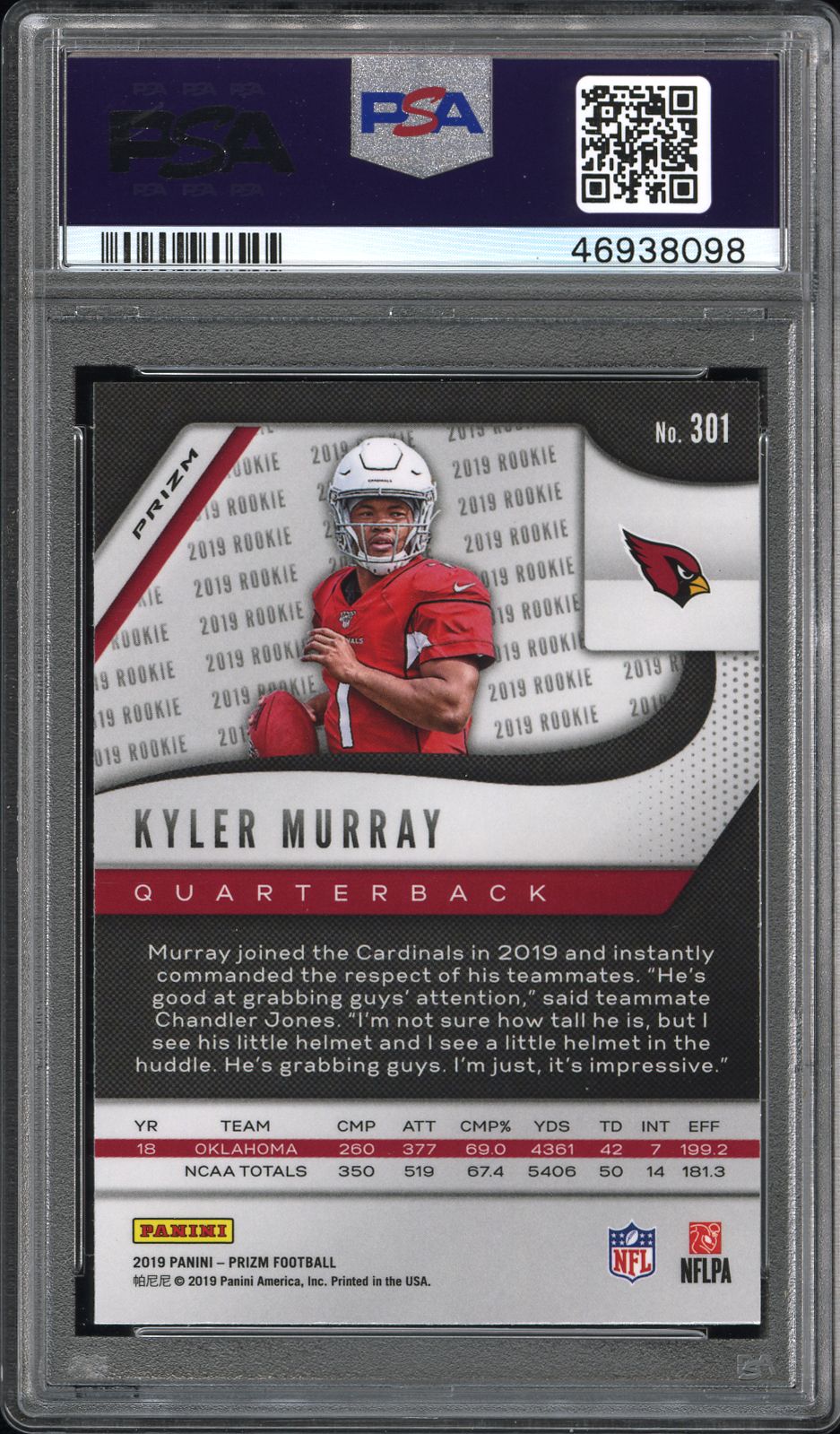 Kyler Murray 2019 Panini Prizm Red Ice Rookie RC Arizona Cardinals #301 PSA 10