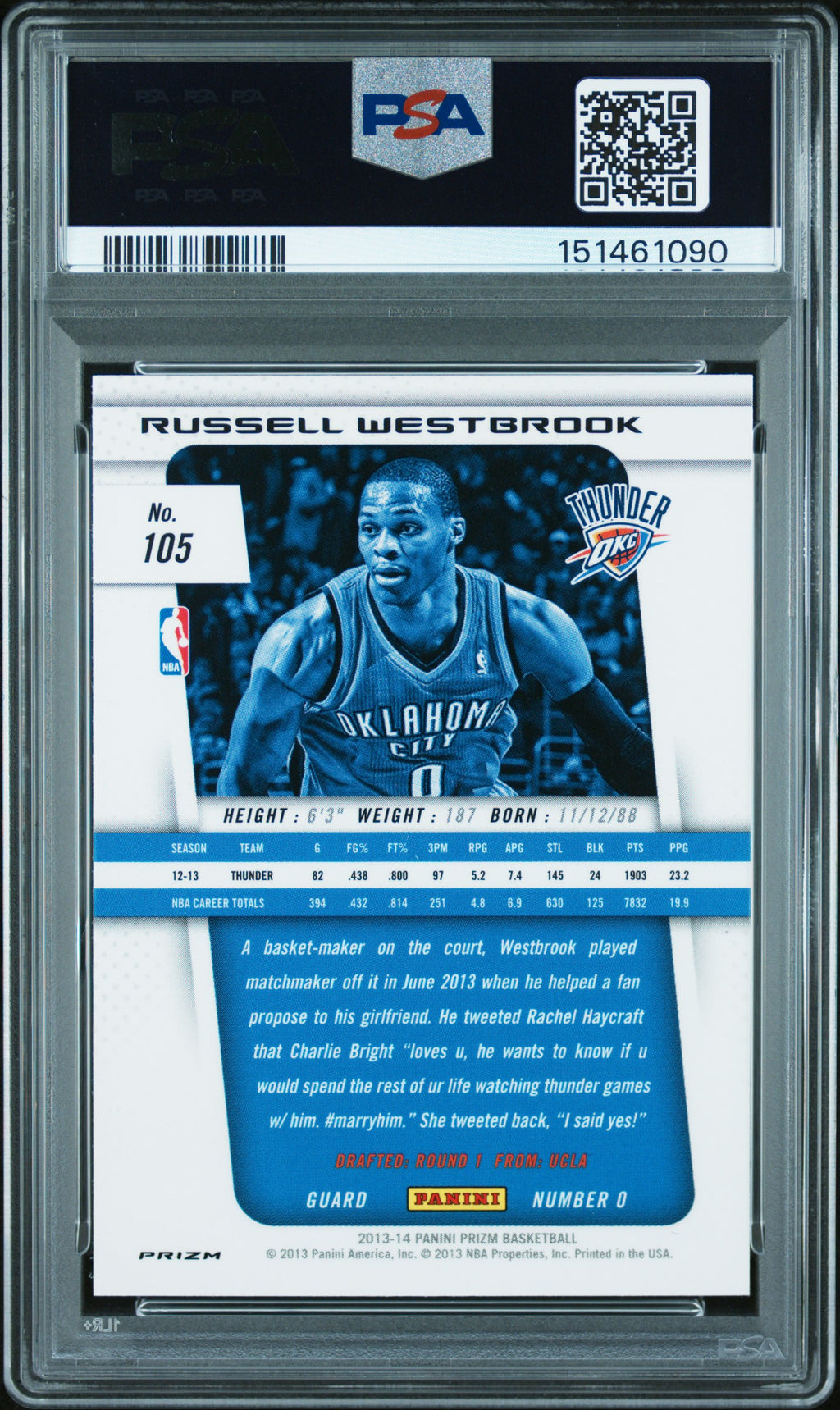 Russell Westbrook 2013-14 Prizm Red Prizm Oklahoma City Thunder PSA 10