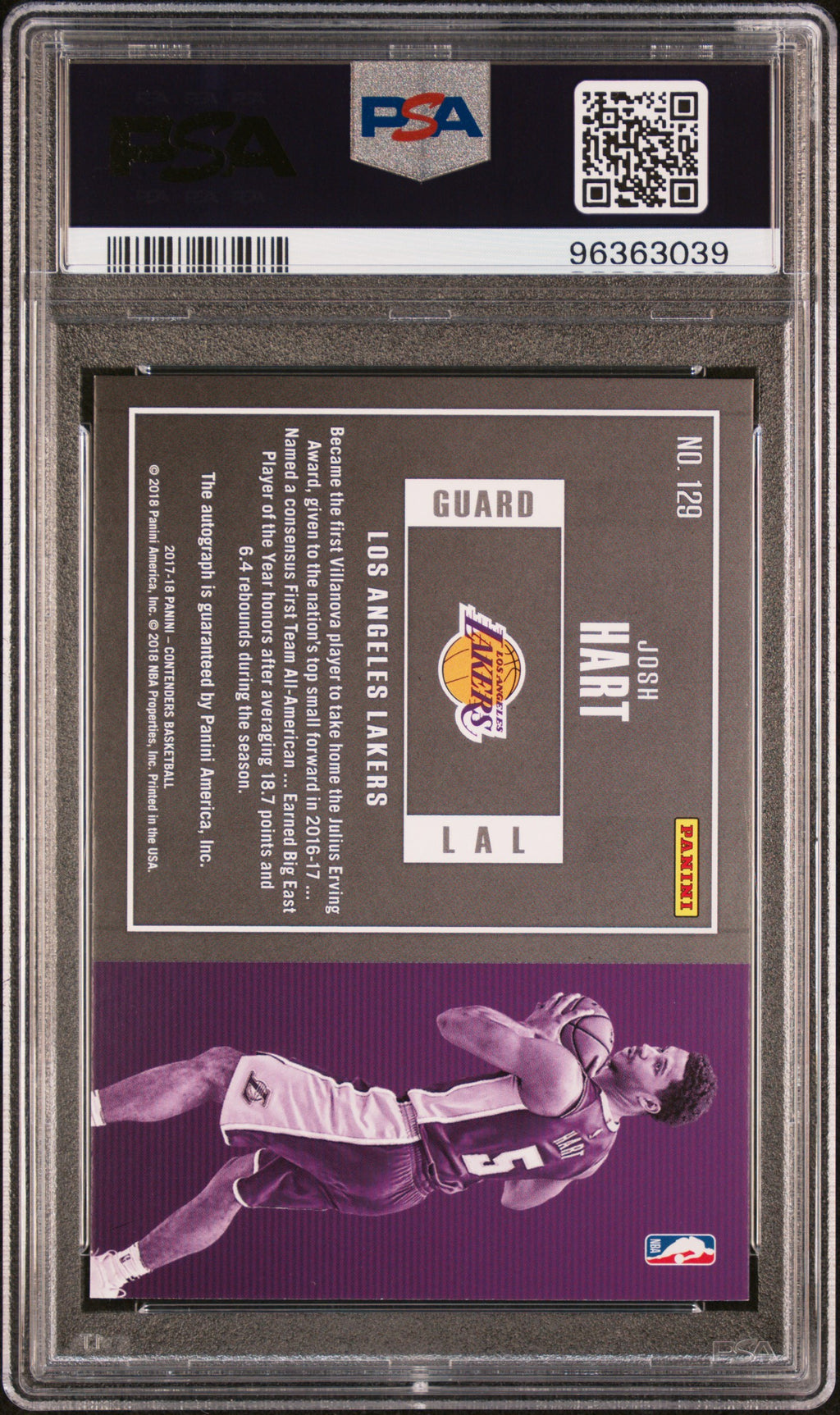 Josh Hart 2017 Contenders Auto Autograph RC Los Angeles Lakers 4/25 PSA 9