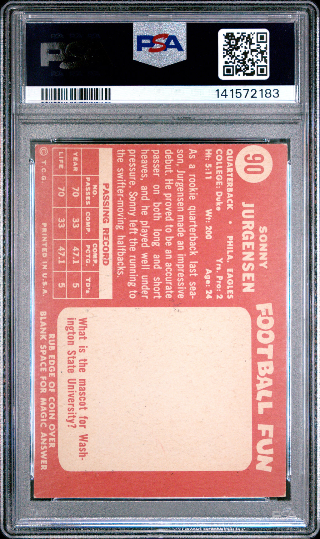 Sonny Jurgensen 1958 Topps Rookie RC Philadelphia Eagles #90 PSA 5