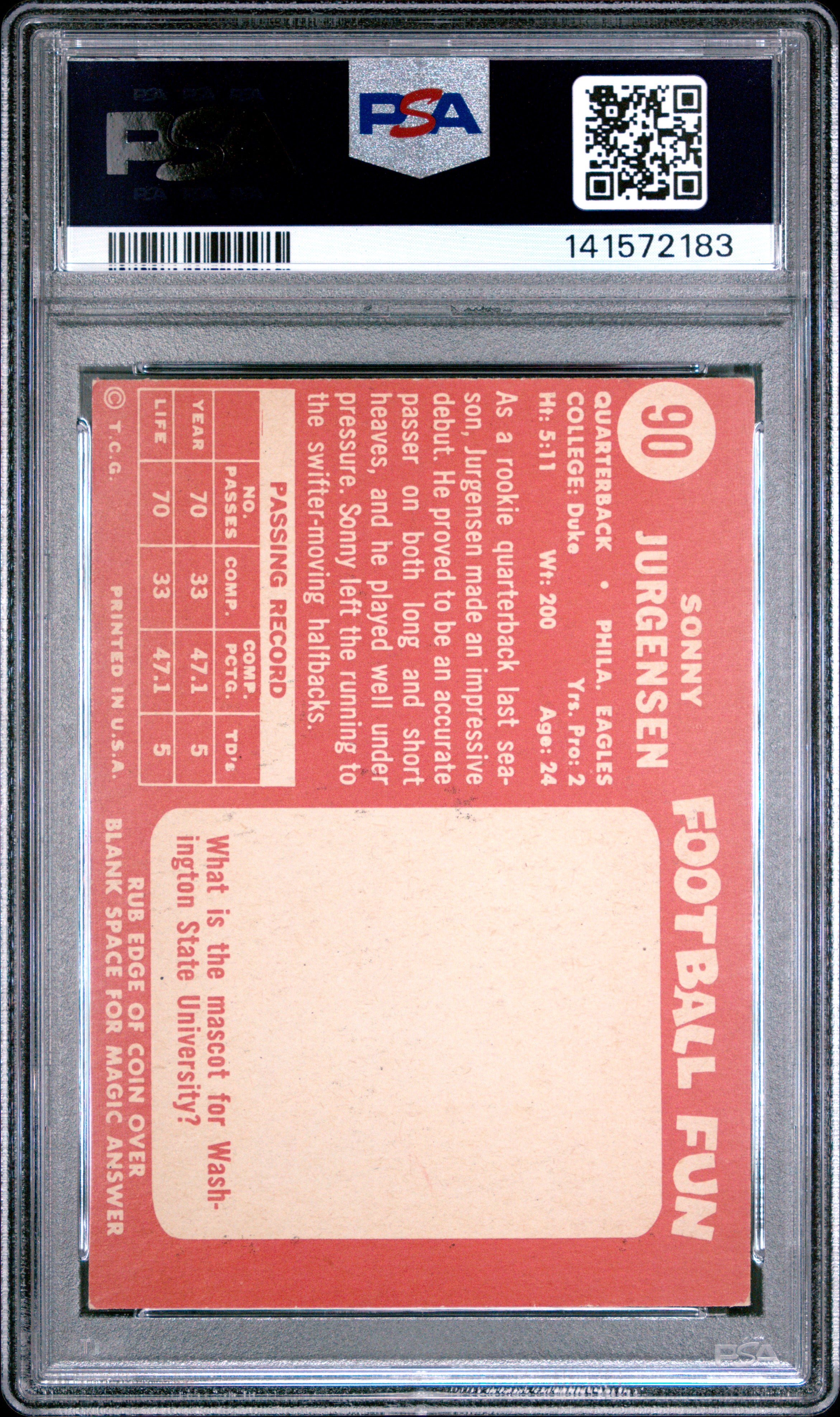 Sonny Jurgensen 1958 Topps Rookie RC Philadelphia Eagles #90 PSA 5