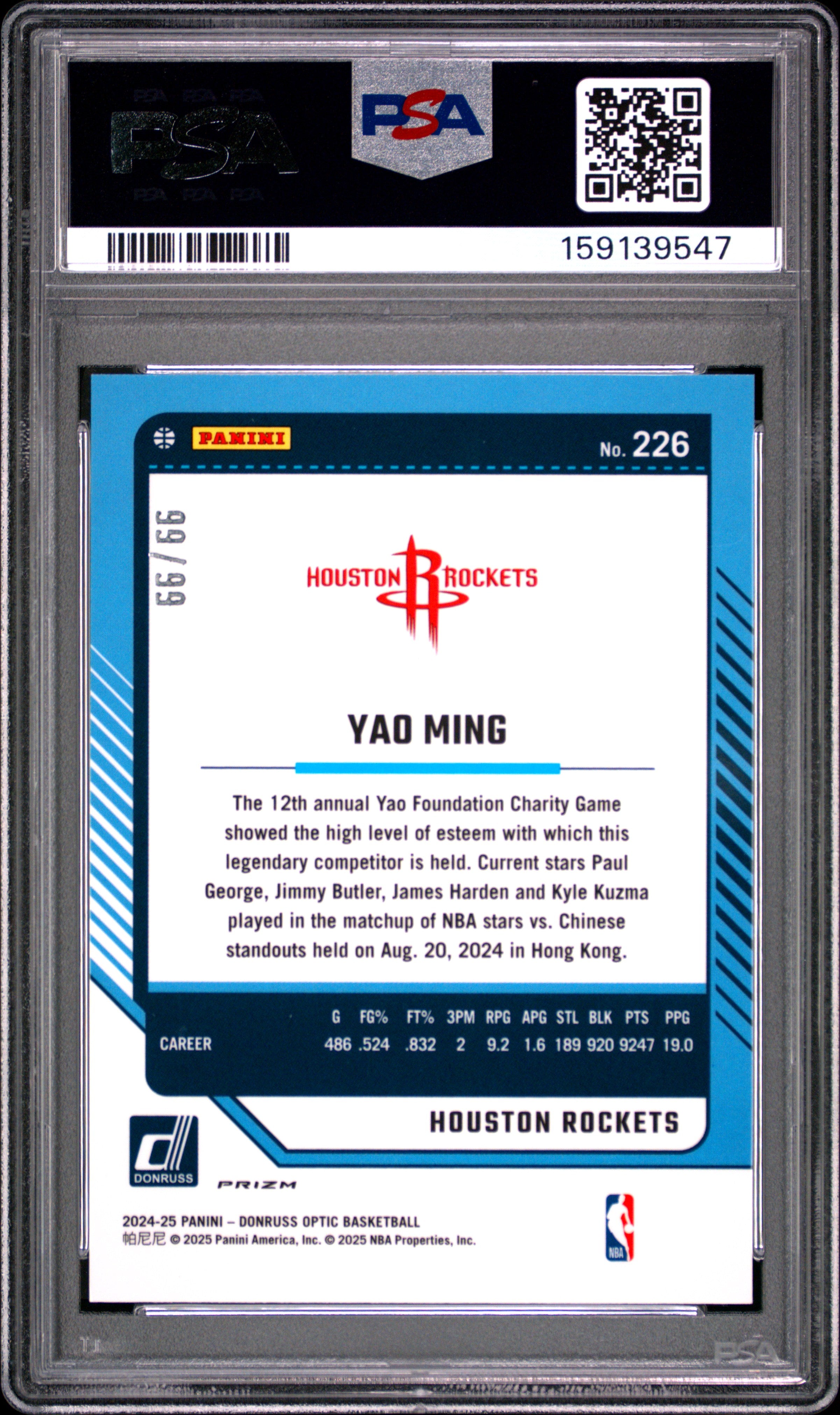 Yao Ming 2024-25 Optic Red Prizm Houston Rockets 99/99 #226 PSA 9