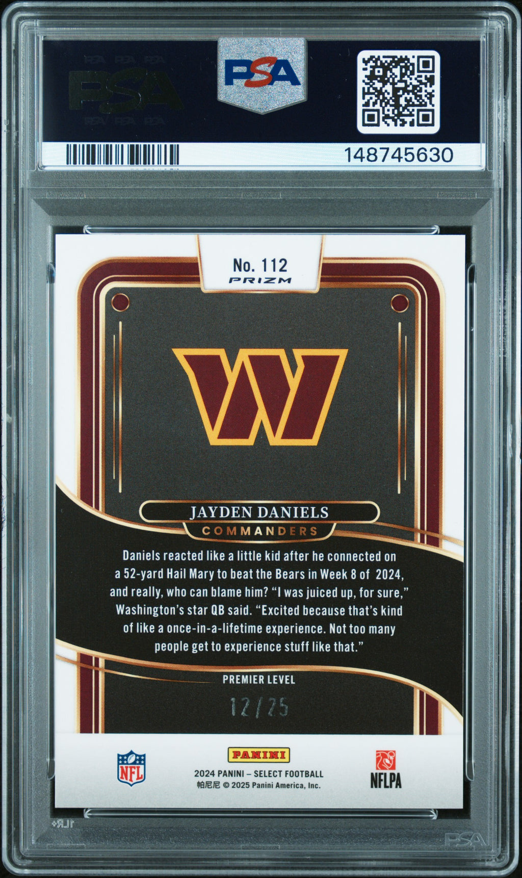 Jayden Daniels 2024 Select Blue Disco Rookie RC Commanders 12/25 PSA 10