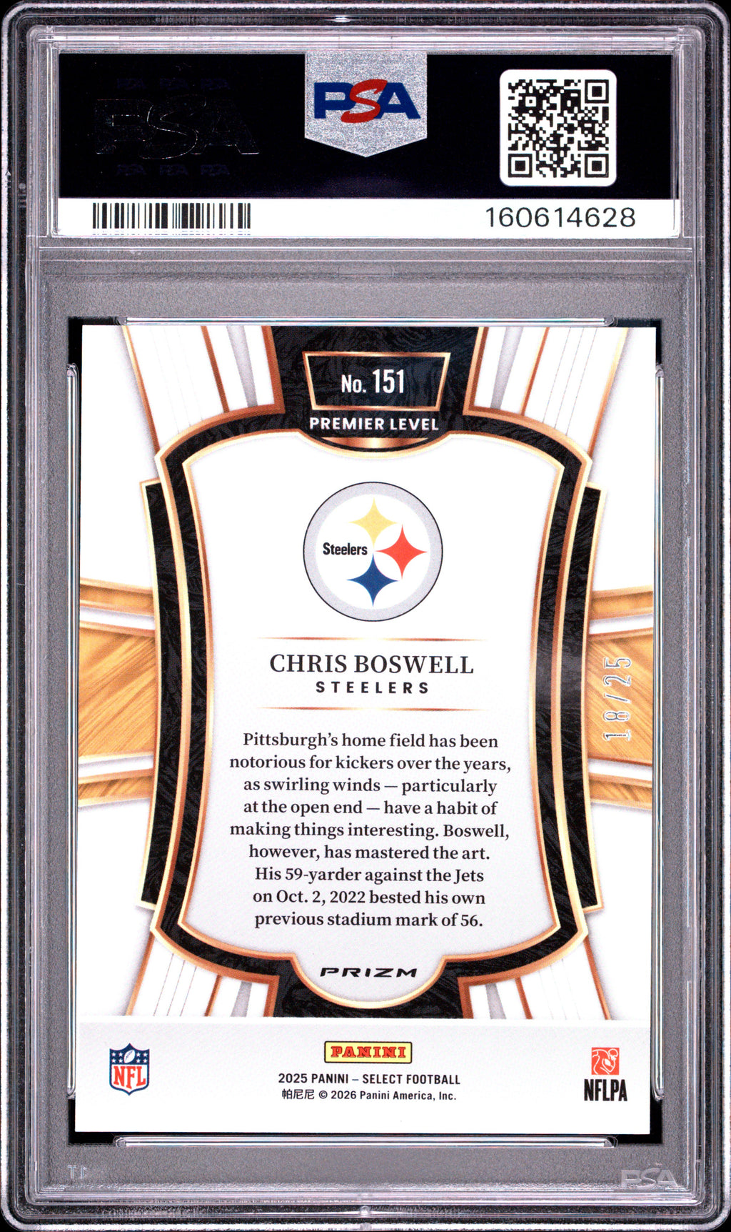 Chris Boswell 2025 Select Tie Dye Prizm Pittsburgh Steelers 18/25 PSA 10