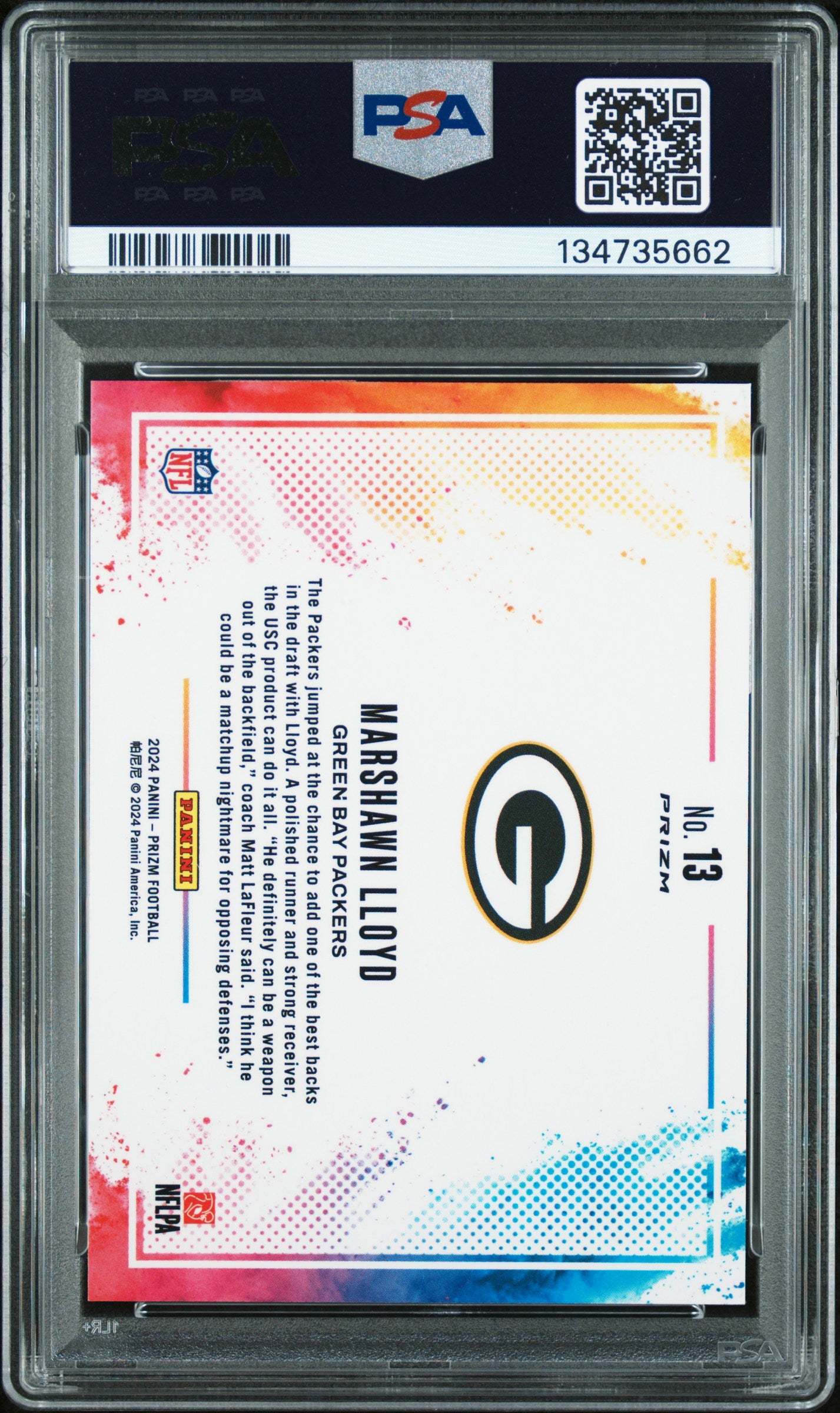 Marshawn Lloyd 2024 Prizm Color Blast SSP CASE HIT RC Rookie Packers PSA 9
