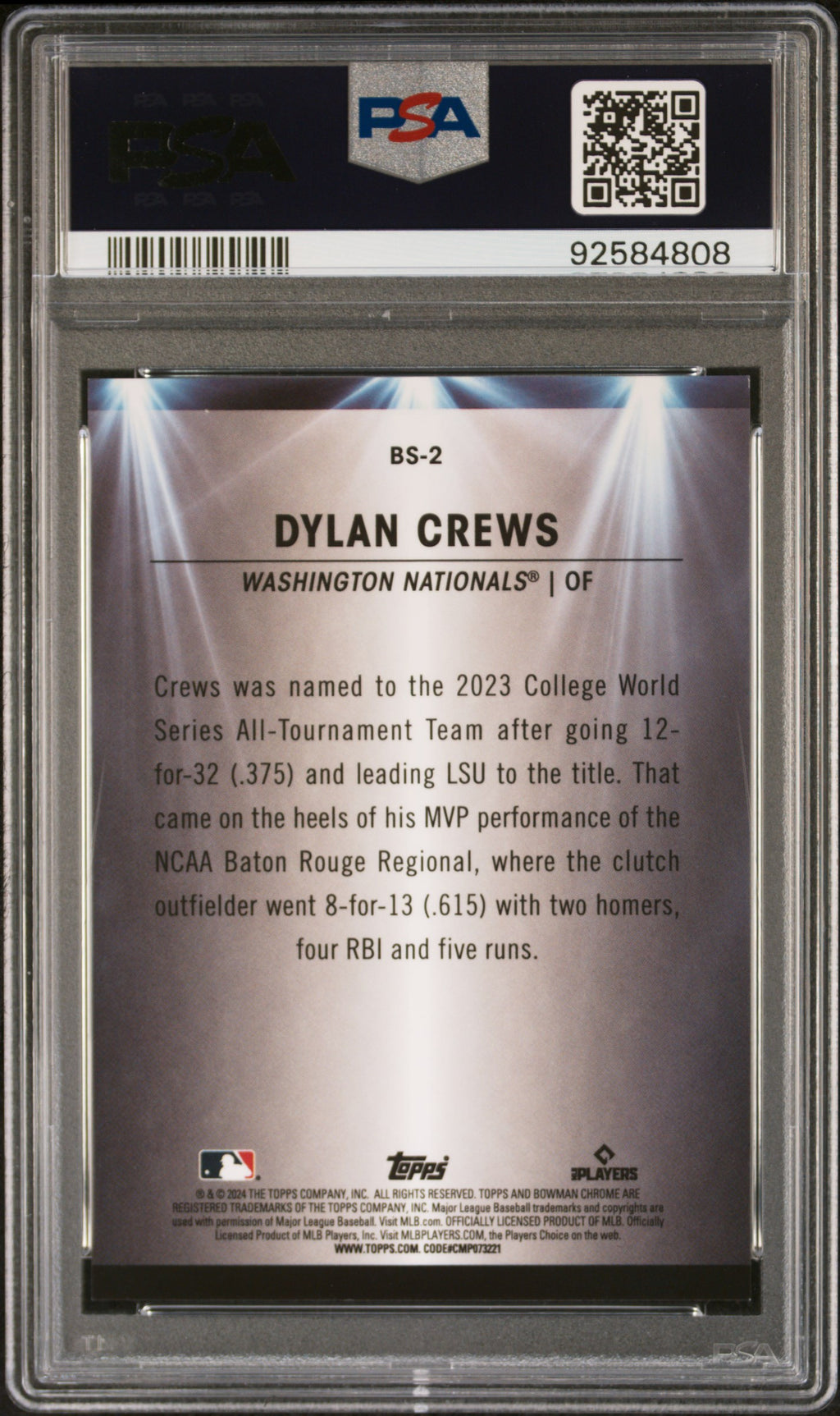 Dylan Crews 2024 Bowman Spotlights Aqua Refractor RC Nationals 7/125 PSA 9