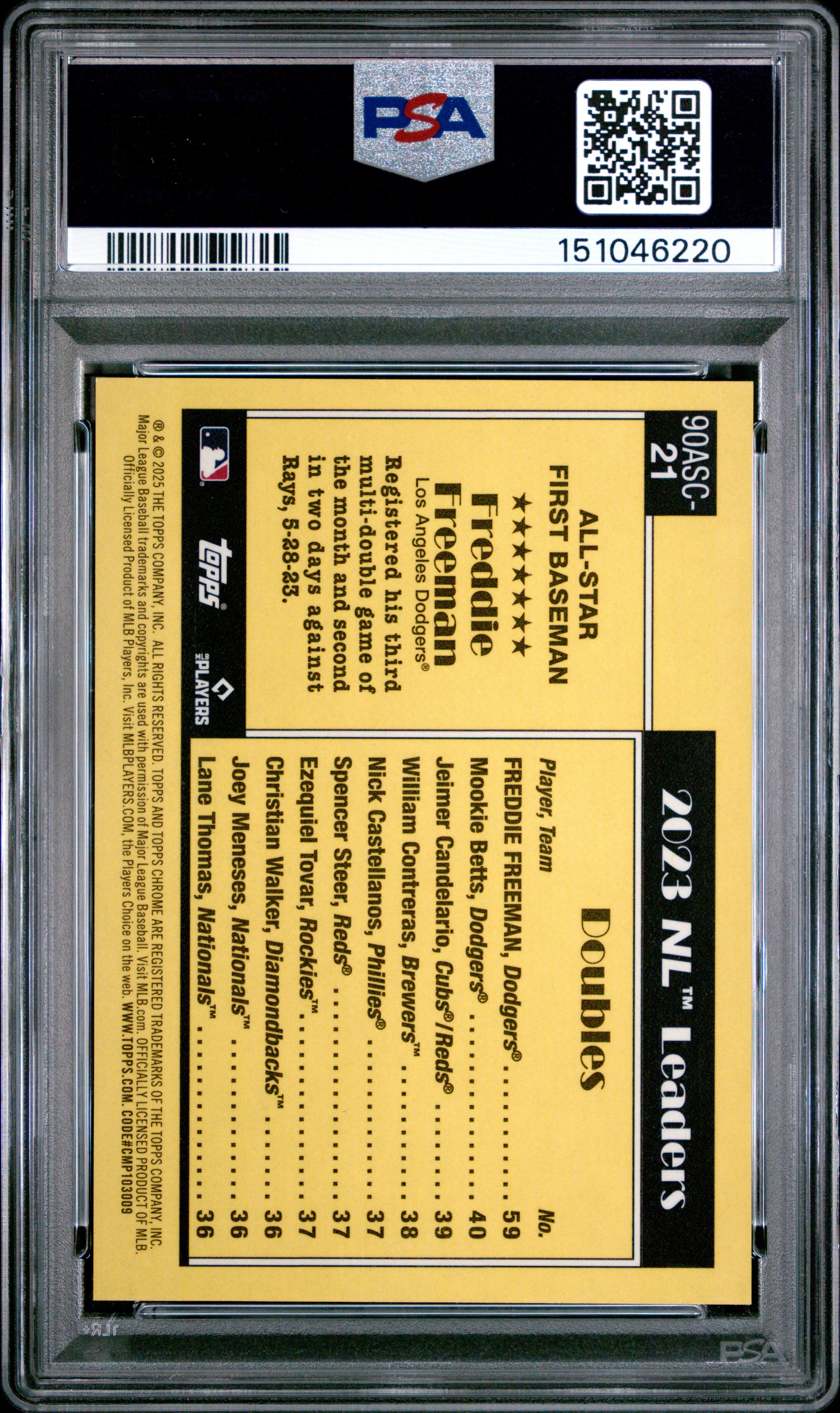 Freddie Freeman 2025 Topps Chrome '90 Orange Refractor Dodgers 13/25 PSA 10