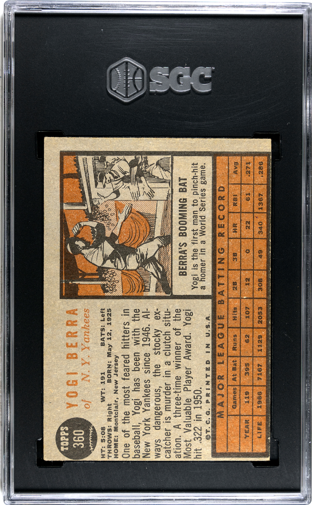 Yogi Berra 1962 Topps Card New York Yankees #360 SGC 4.5