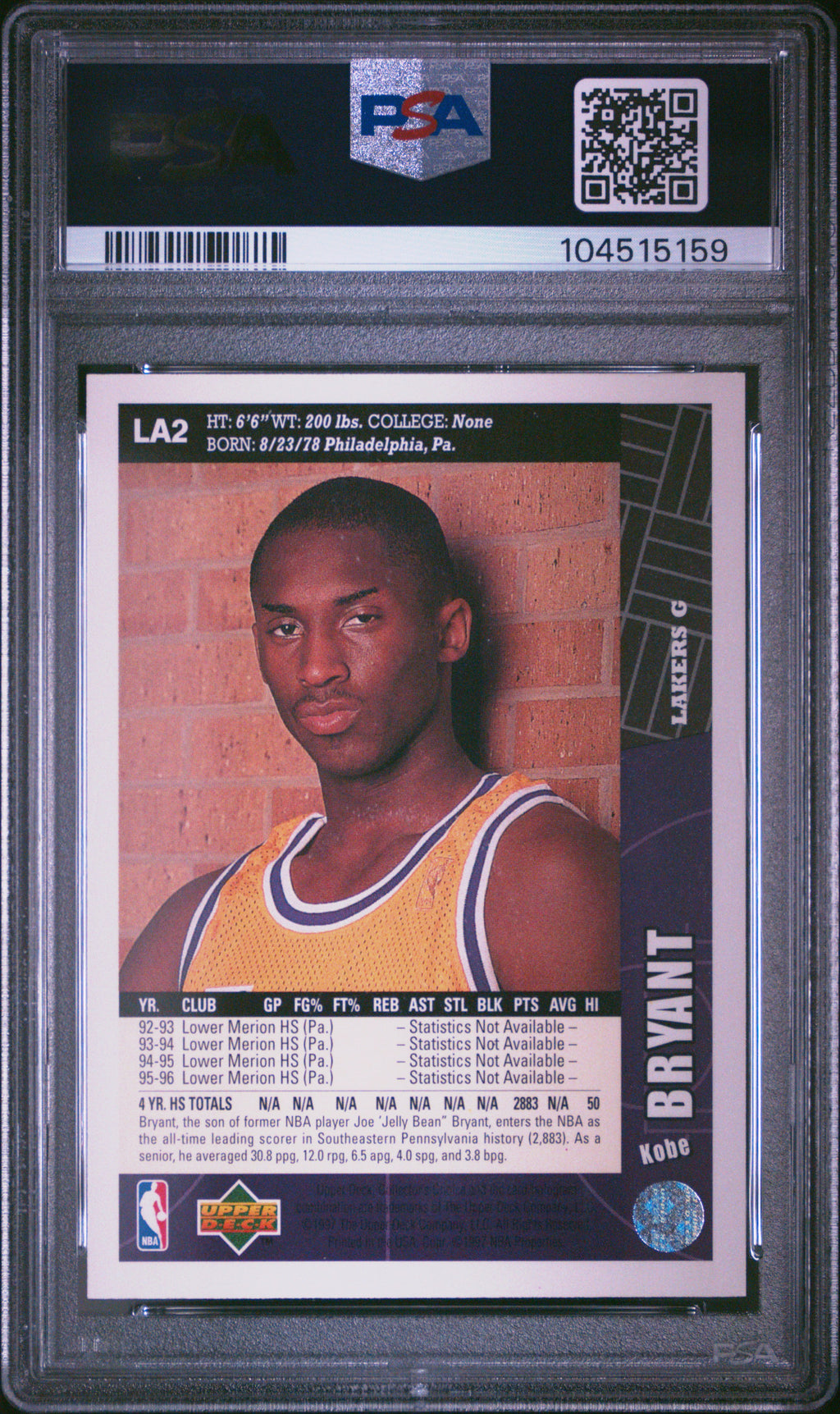 Kobe Bryant 1996-97 Collector's Choice Rookie RC LA Lakers #LA2 PSA 10