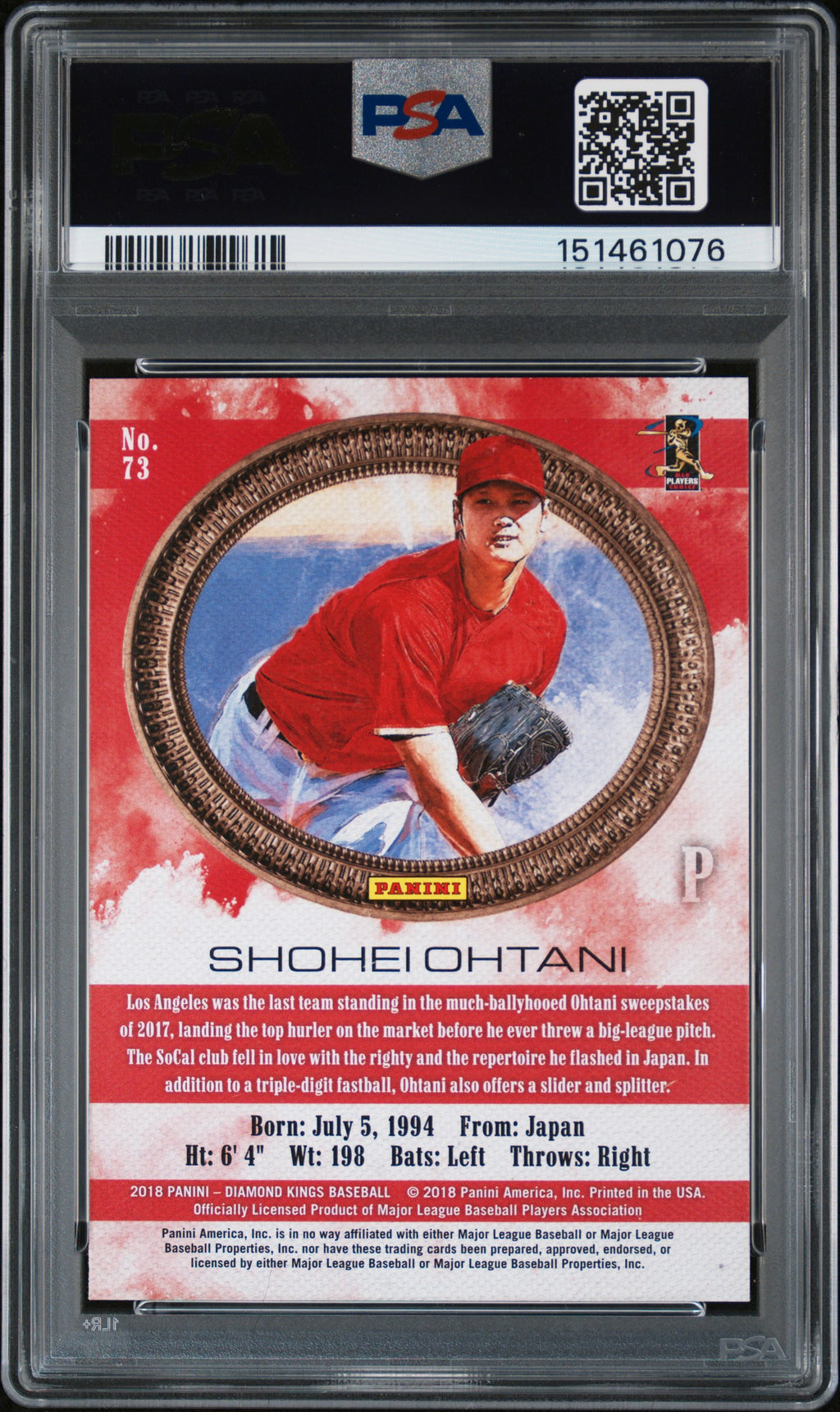 Shohei Ohtani 2018 Diamond Kings Pitching Rookie RC Los Angels Angels PSA 10