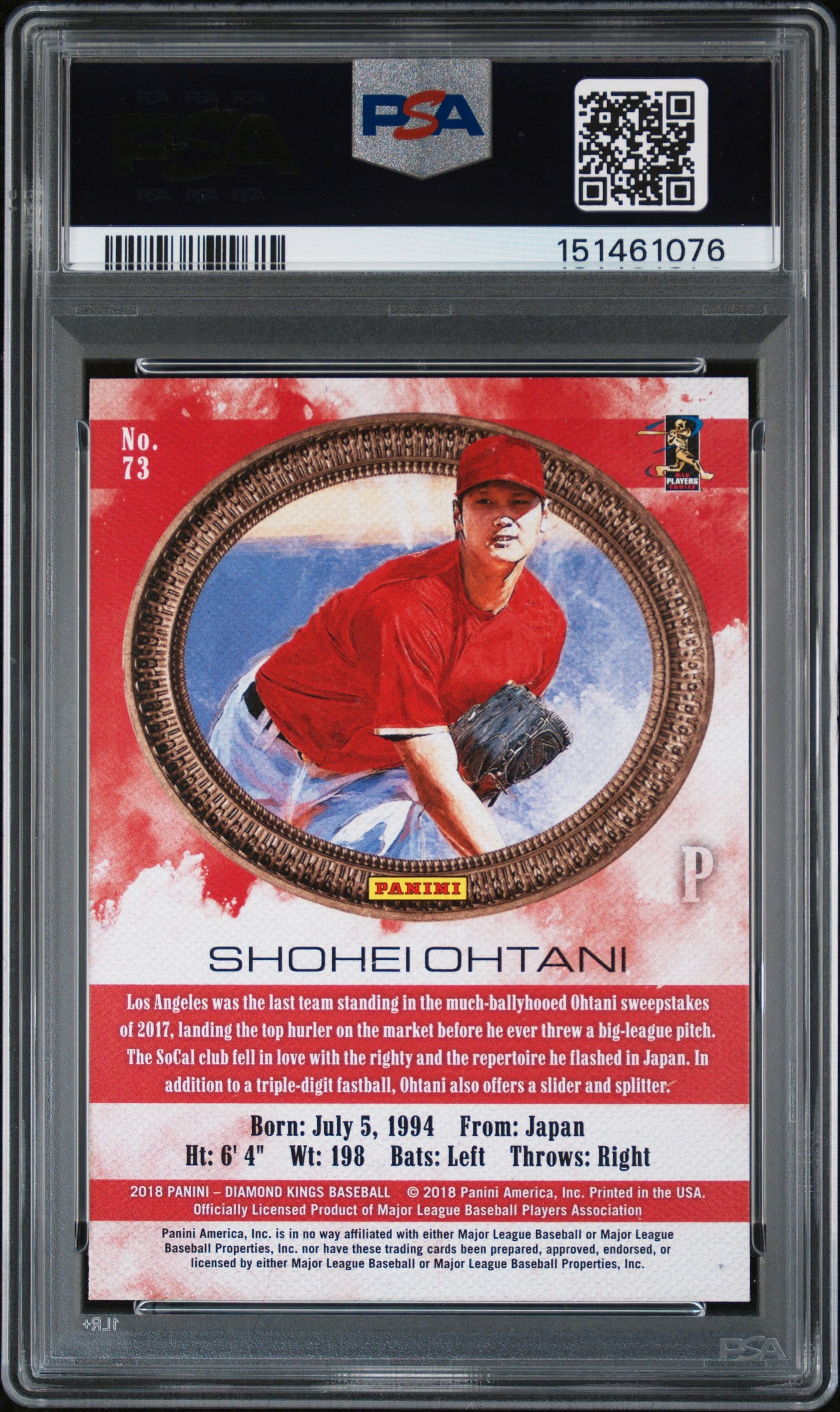 Shohei Ohtani 2018 Diamond Kings Pitching Rookie RC Los Angels Angels PSA 10