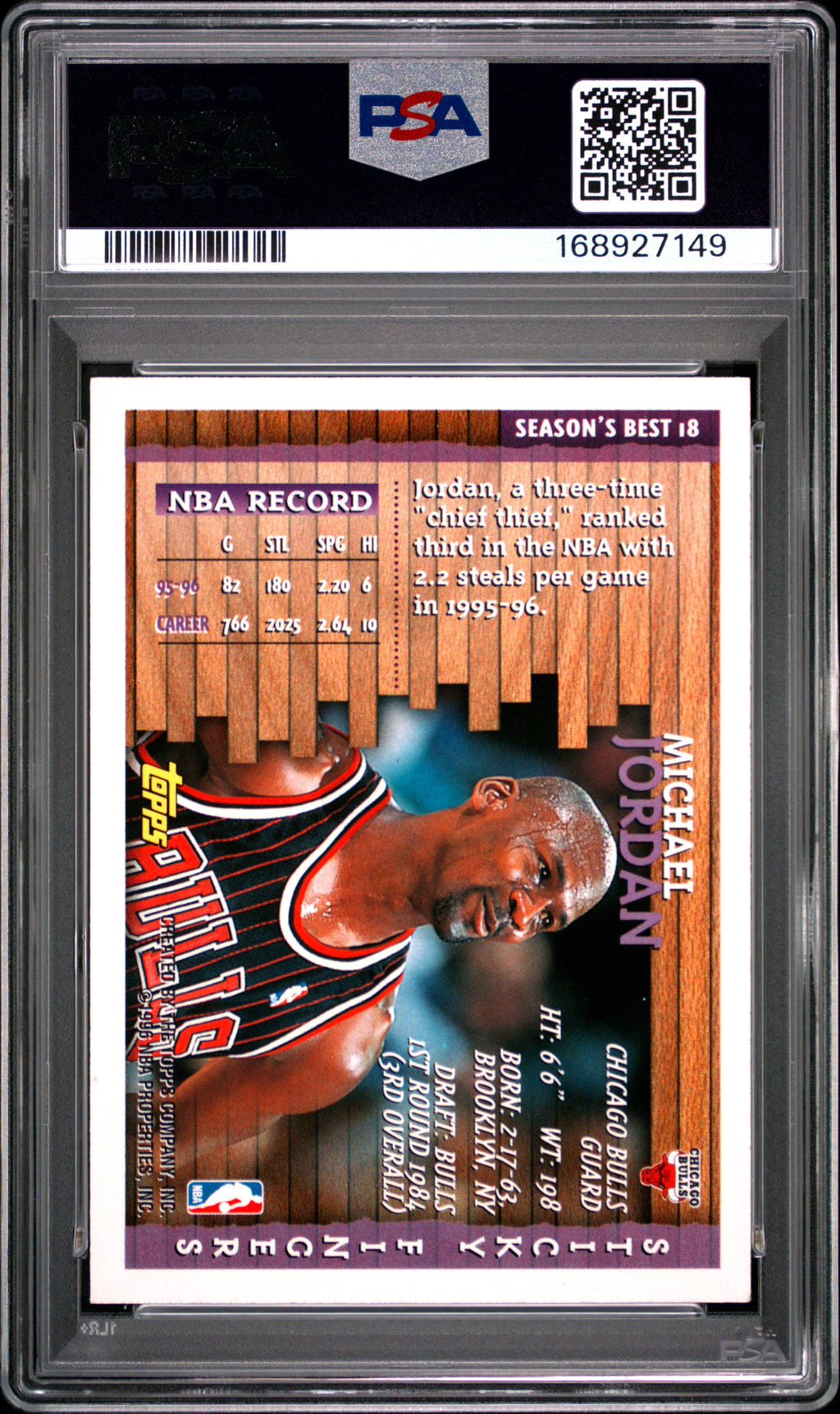 Michael Jordan 1996 Topps Season's Best Sticky Fingers Chicago Bulls #18 SA 8