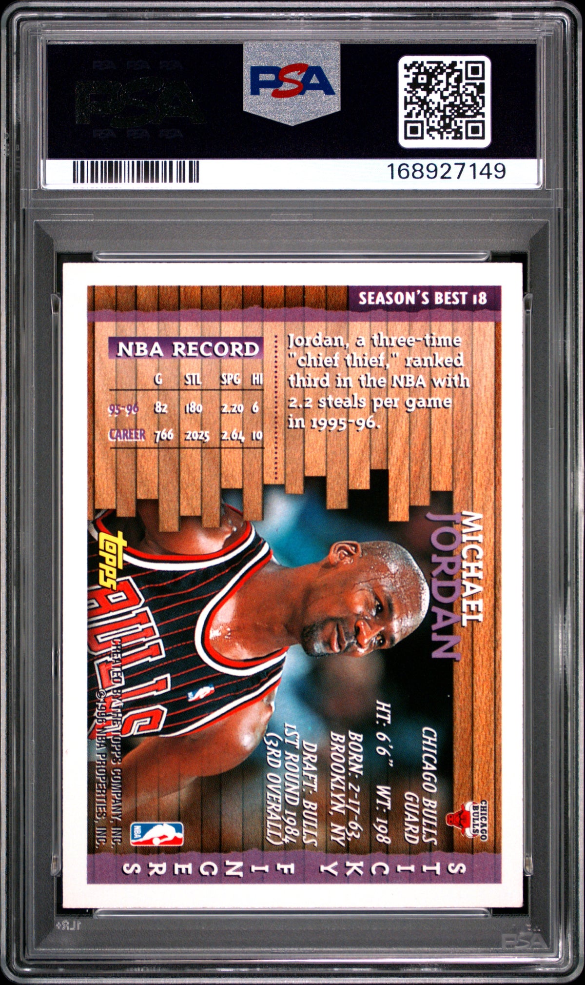 Michael Jordan 1996 Topps Season's Best Sticky Fingers Chicago Bulls #18 SA 8