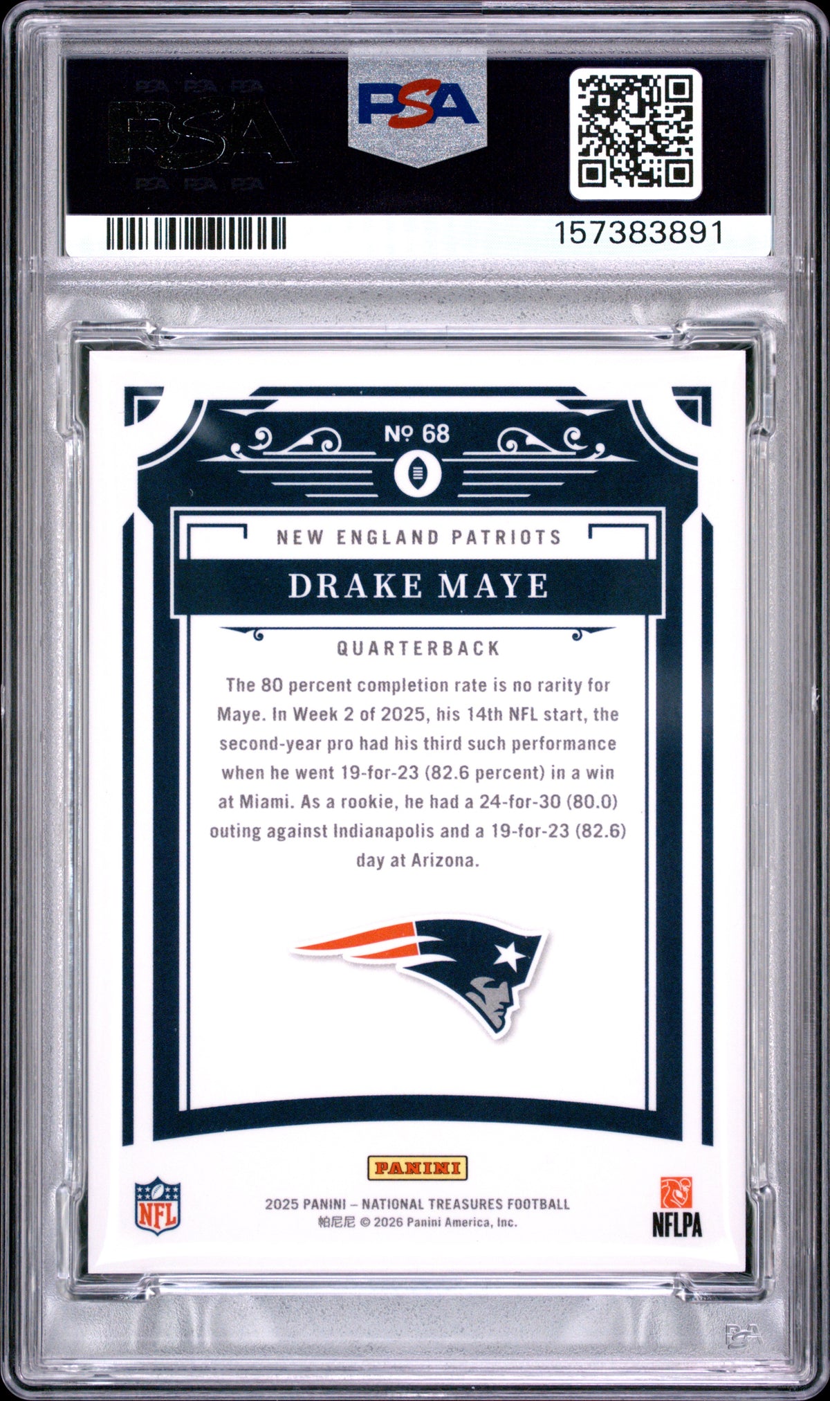 Drake Maye 2025 National Treasures GOLD 2nd Year New England Patriots 9/35 PSA 8